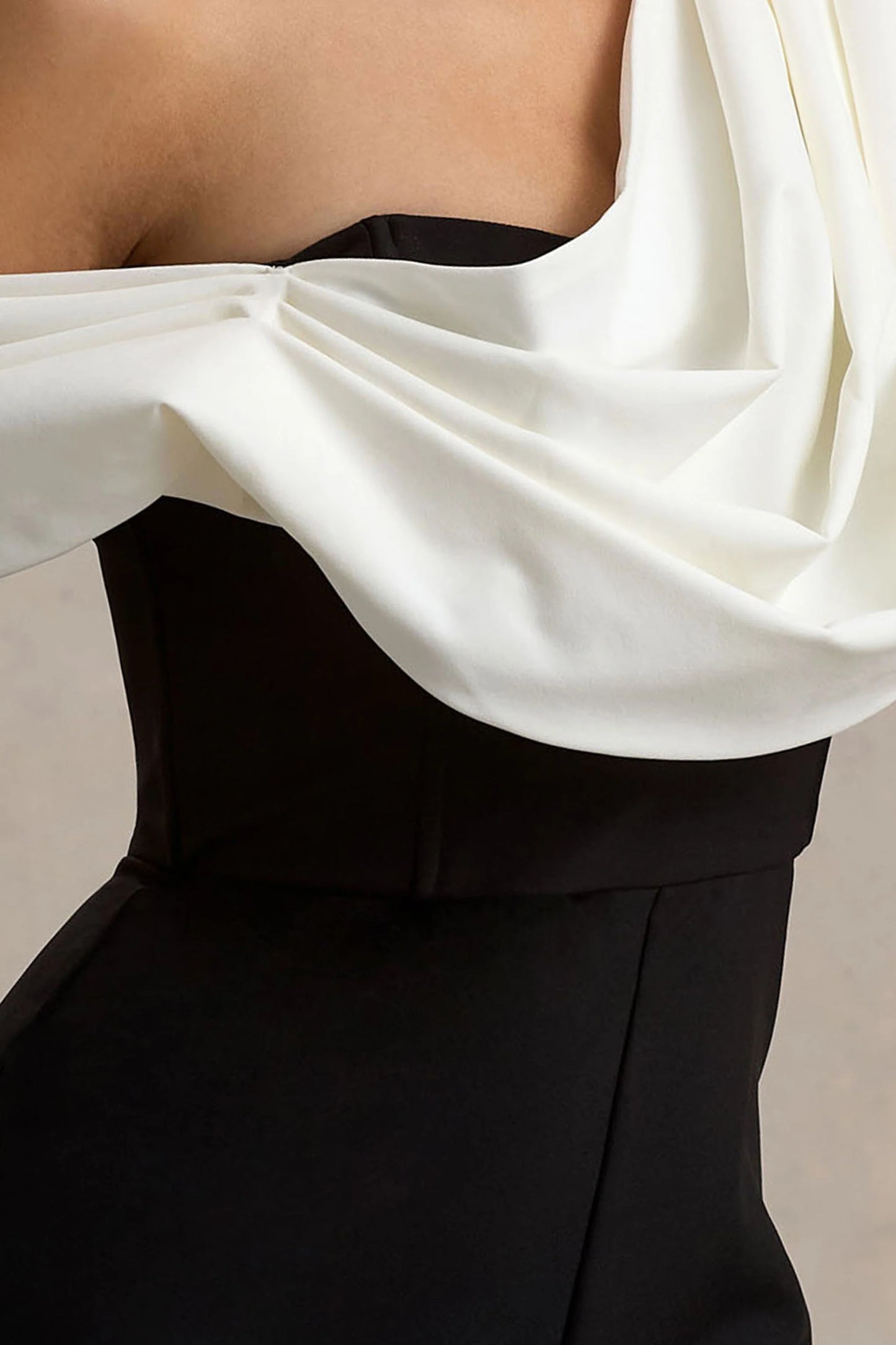 Falling For You Black & White Asymmetric Draped Jumpsuit
