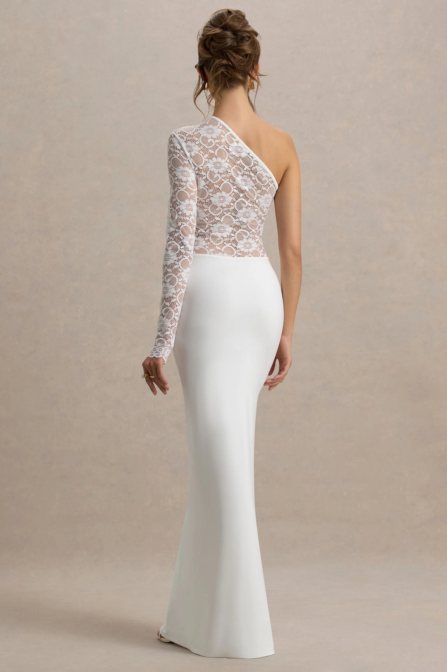 Moonlight White Asymmetric Maxi Dress With Lace Detailing
