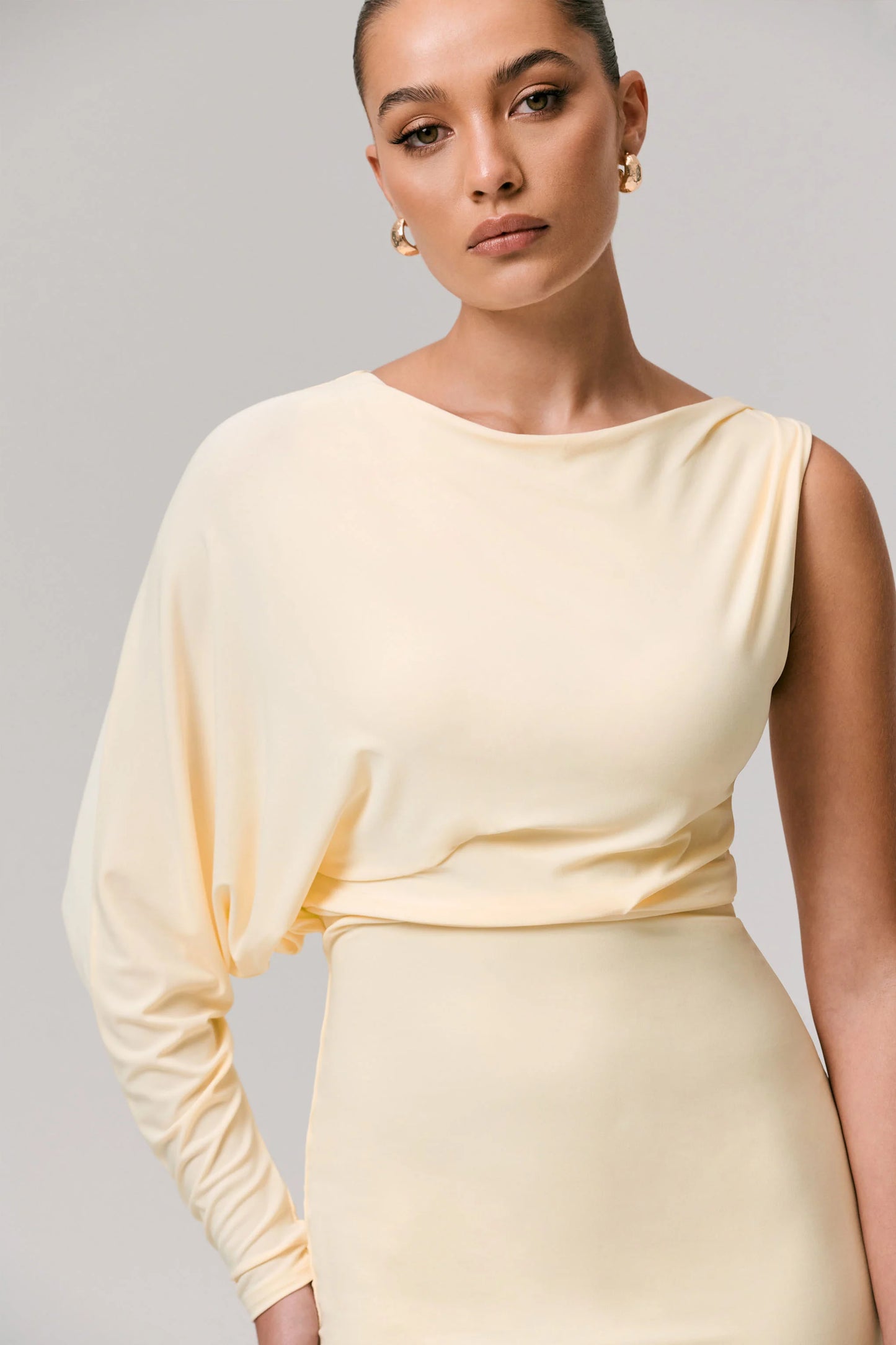 Delia Pale Lemon One-Sleeve Mini Dress