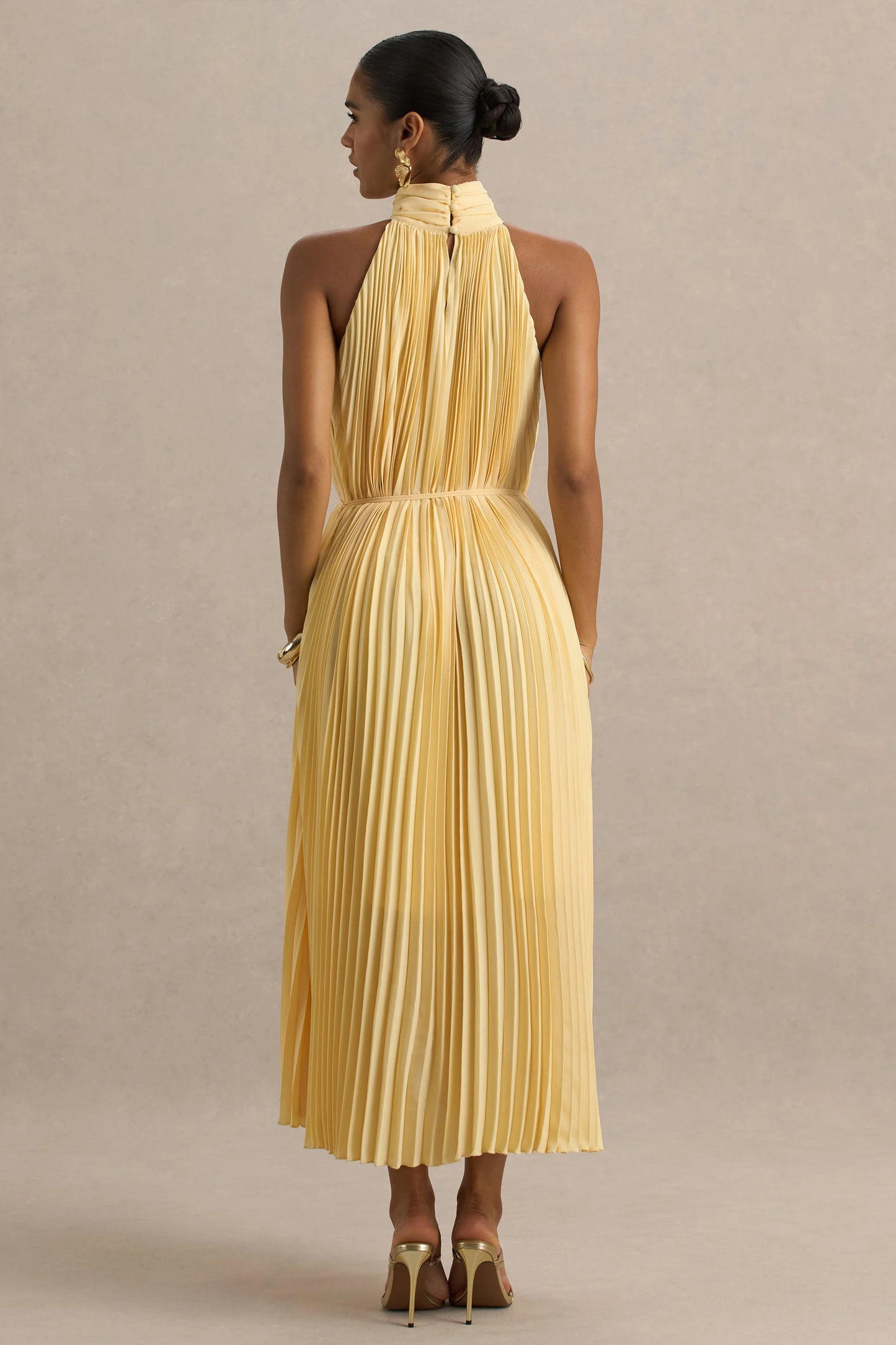 Tulip Lemon Pleated High-Neck Midi Dress