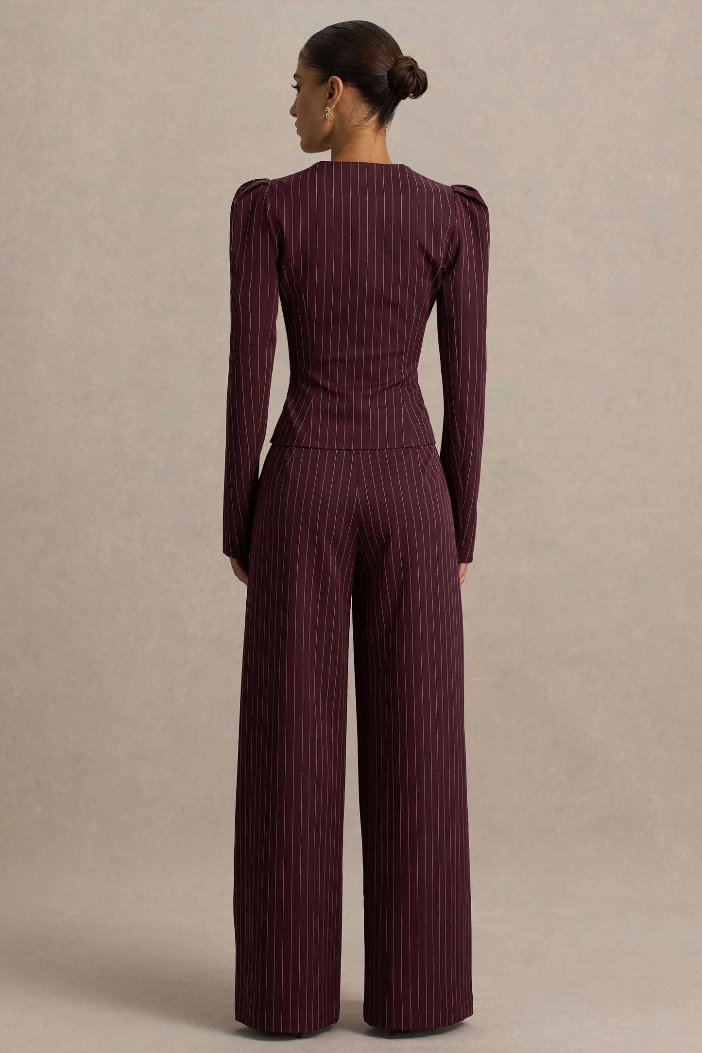 Asteria Burgundy Pinstripe Wide-Leg Trousers