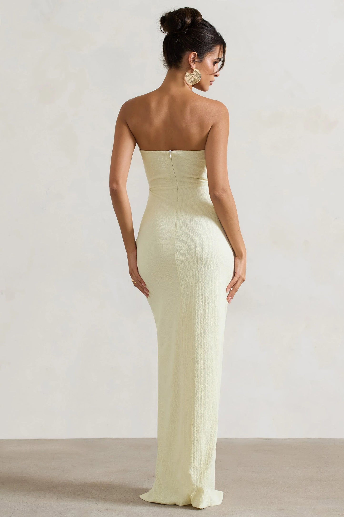 Cancun Ecru Crinkle Strapless Cut-Out Maxi Dress With Twist