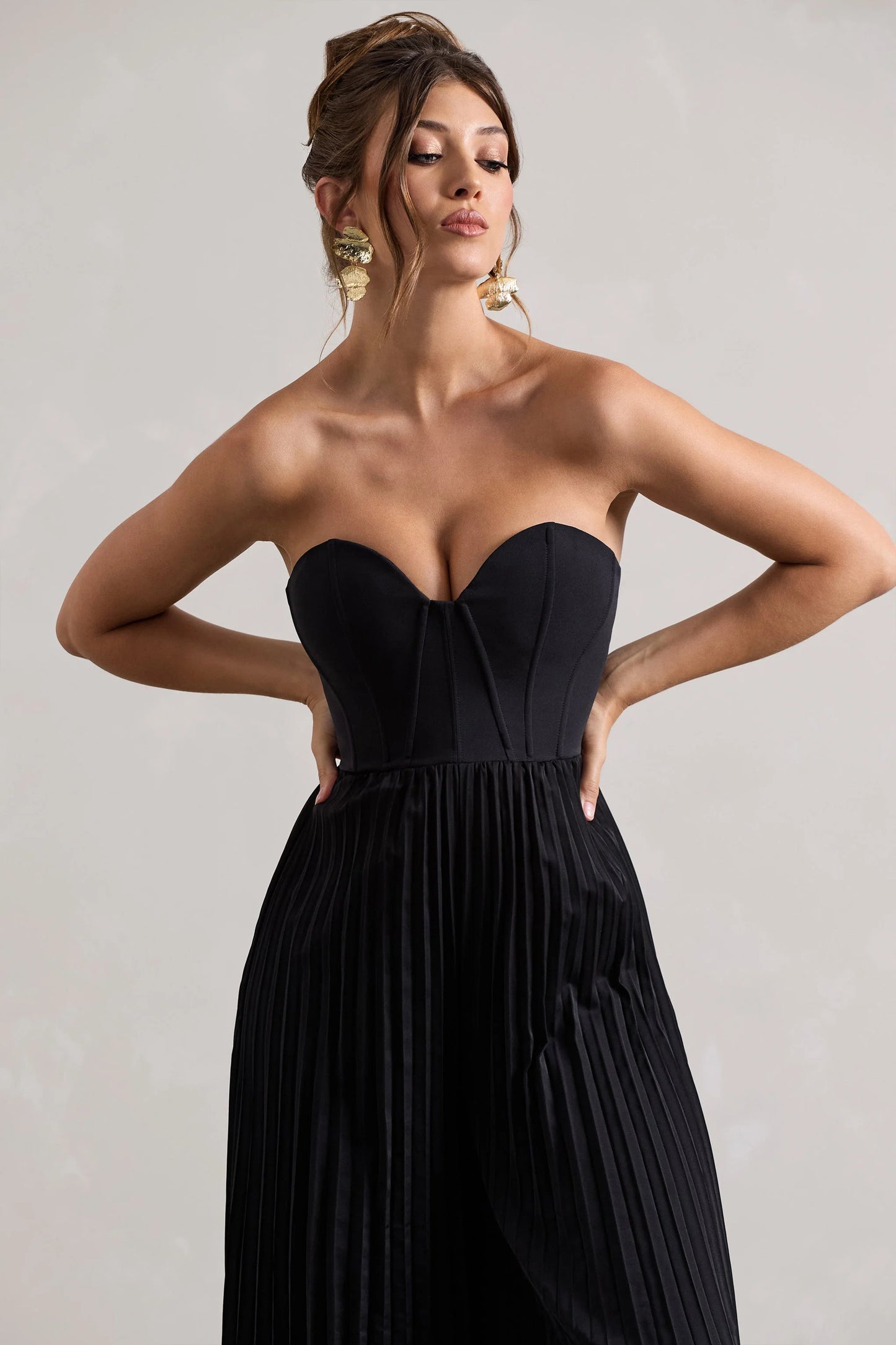 Lorelai Black Corset Plisse Wide-Leg Jumpsuit