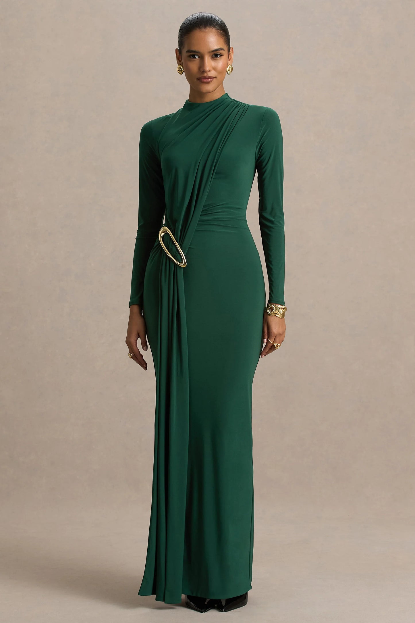 Zadie Teal High-Neck Maxi Dress With Gathered-Detail