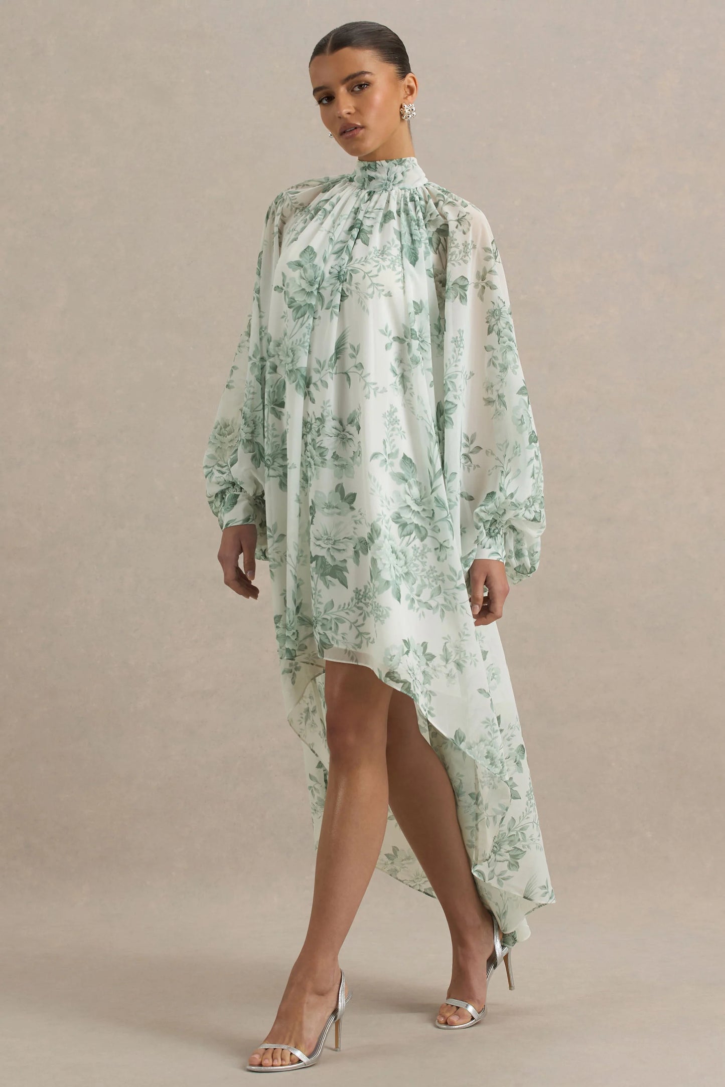 Delphia Green Floral Print High-Neck Maxi Dress