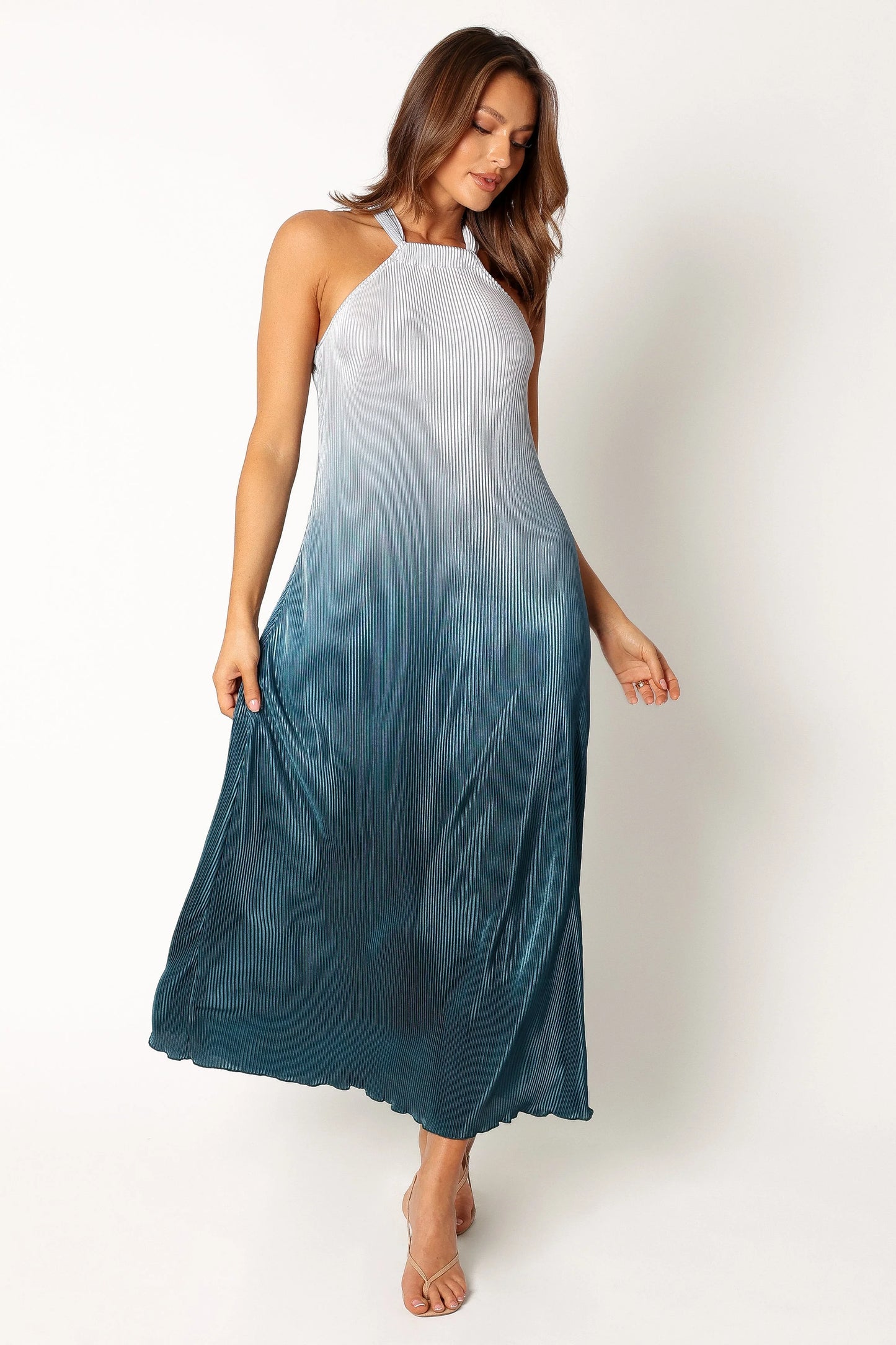 Melody Plisse Halter Maxi Dress - Navy Gradient