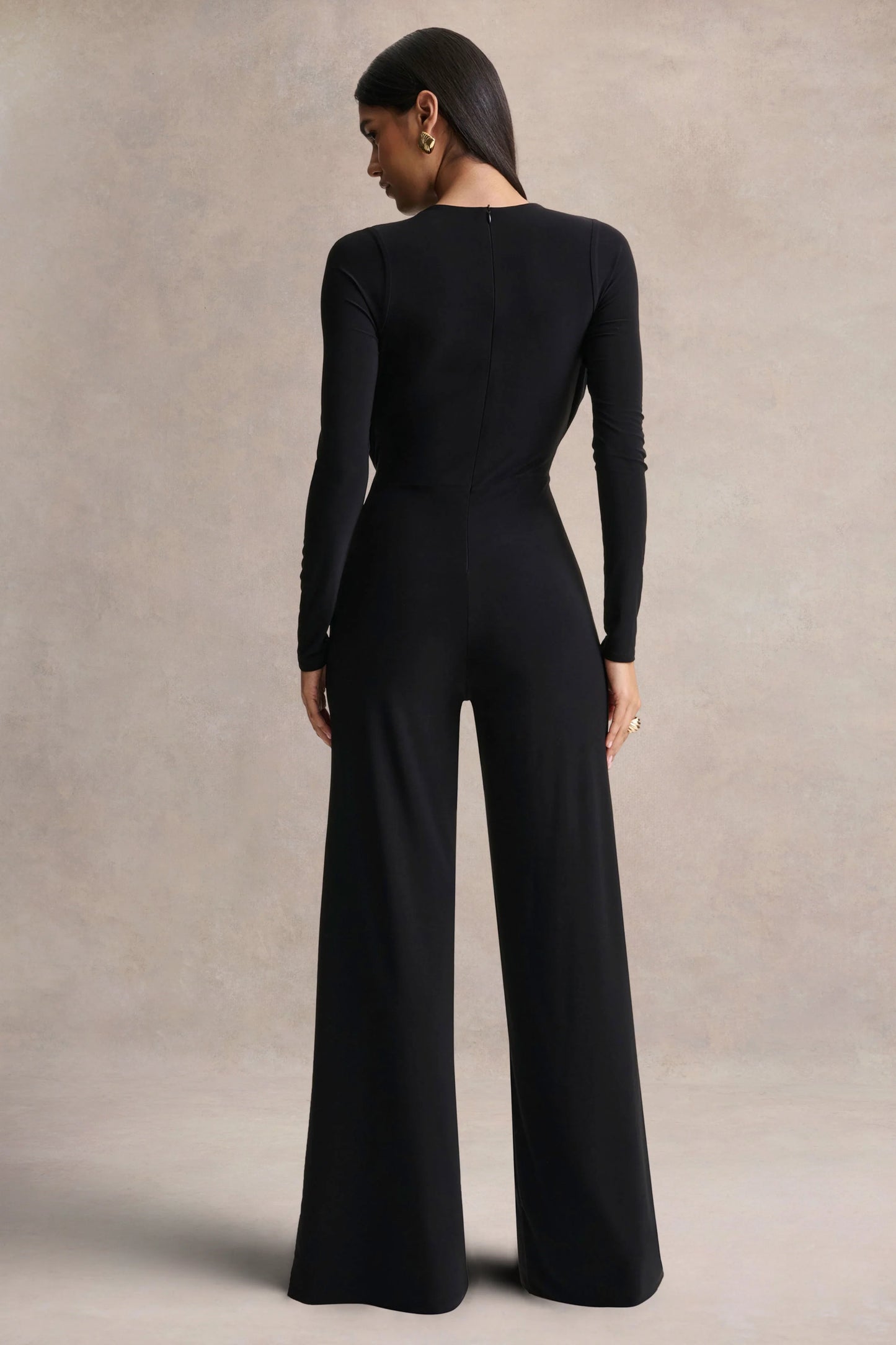 Catriona Black Plunge-Neck Jumpsuit