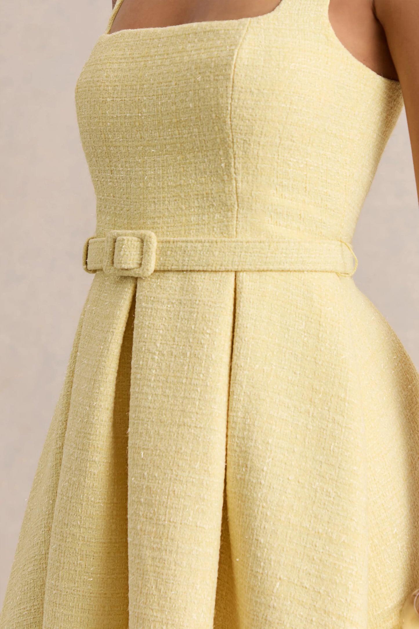Camoria Lemon Boucle Square-Neck Midi Dress