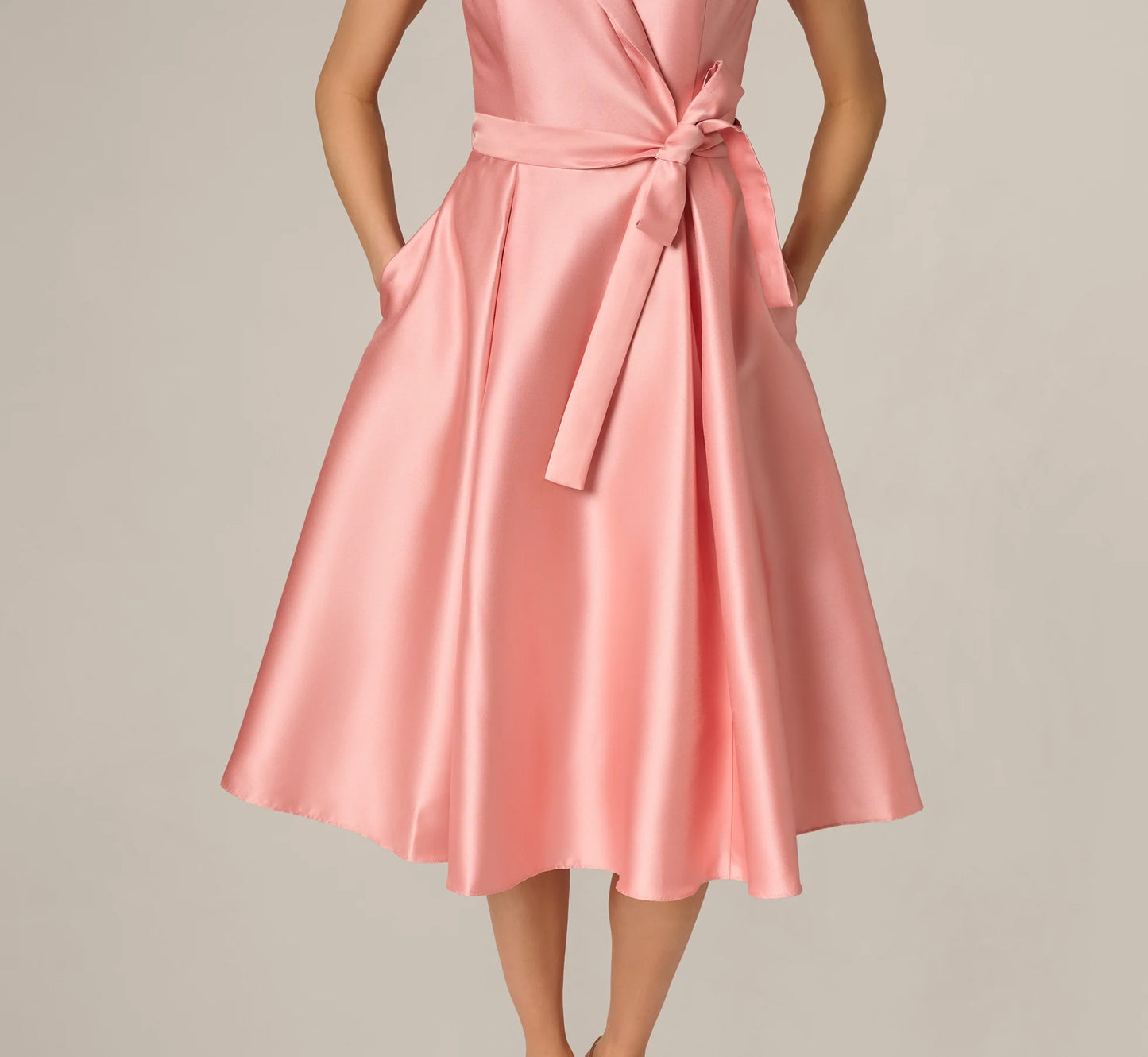 Mikado Lapel Belted Midi Dress In Apricot Ice