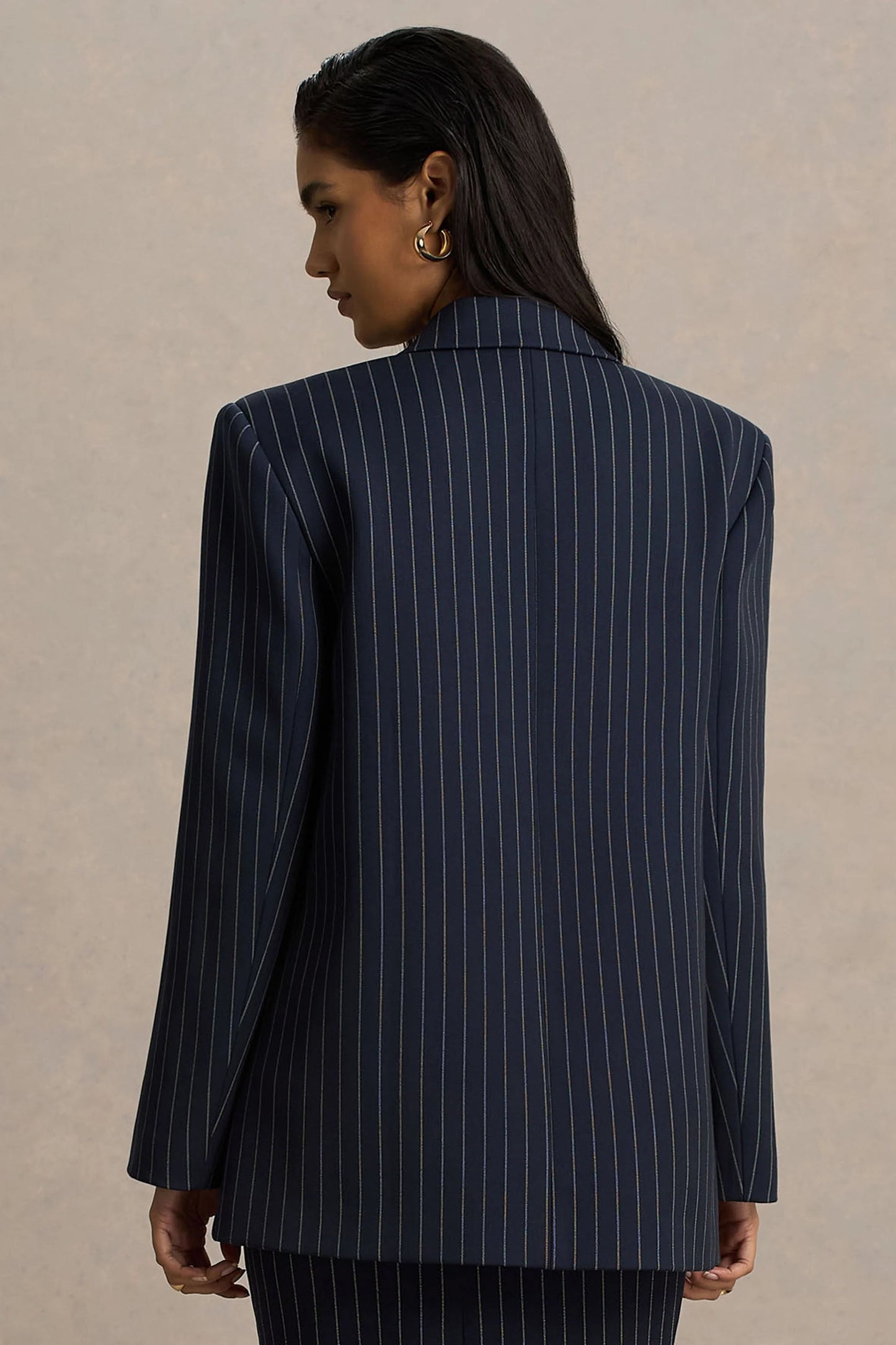 Alana Navy Pinstripe Plunge-Neck Oversized Blazer