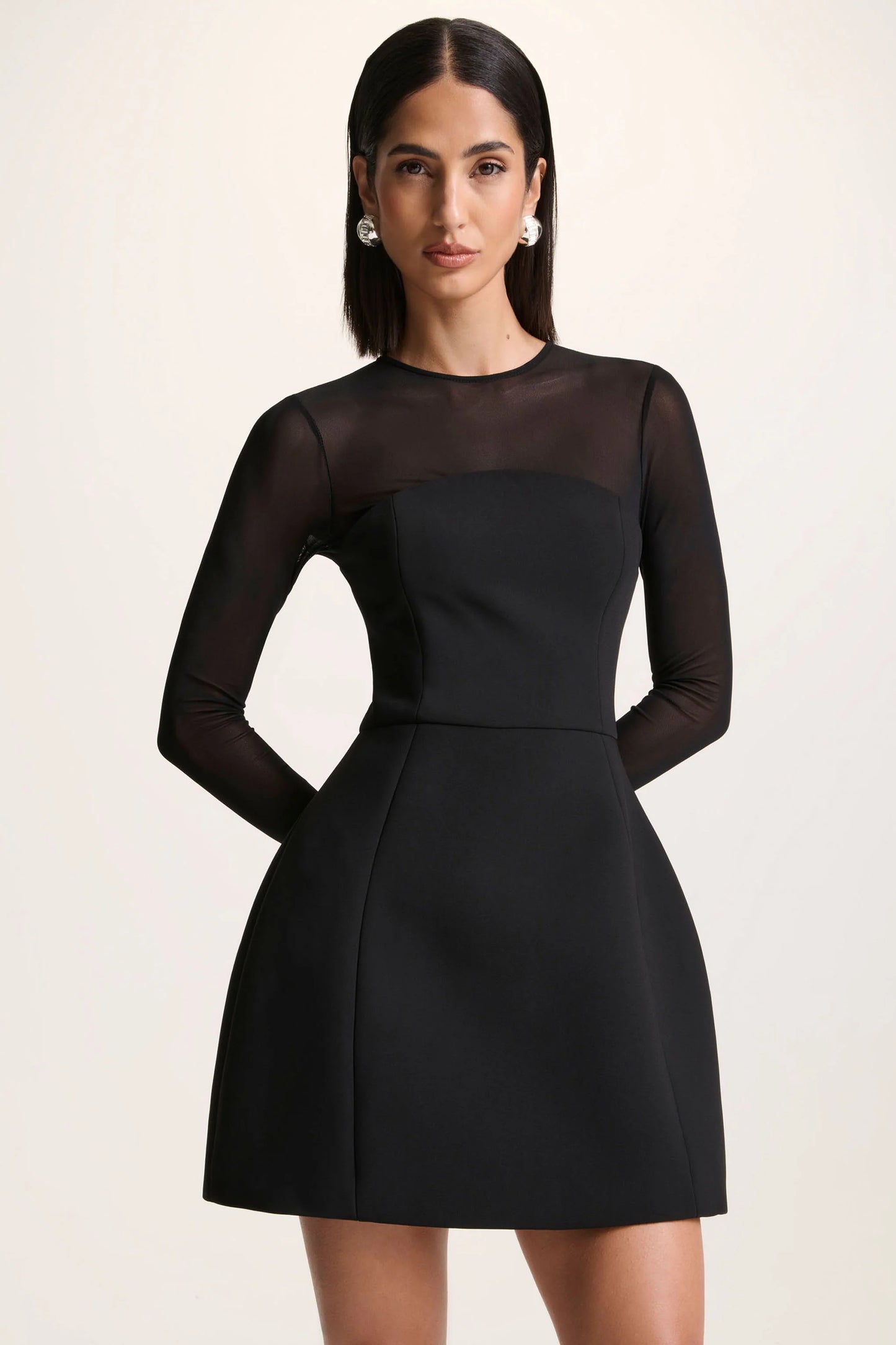 Aviana Black Mesh Crew-Neck Mini Dress