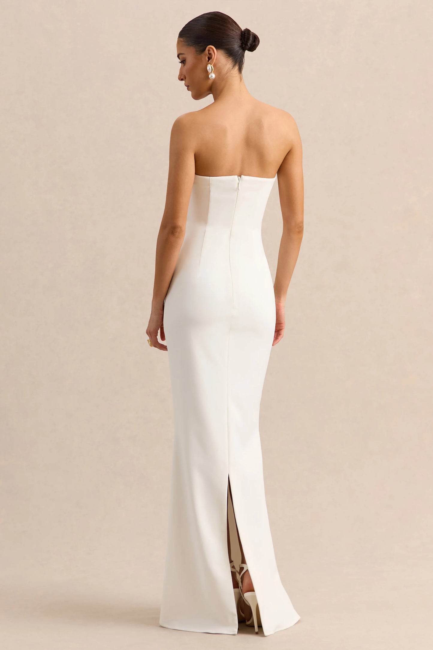 Alina White Bandeau Maxi-Dress With Cape