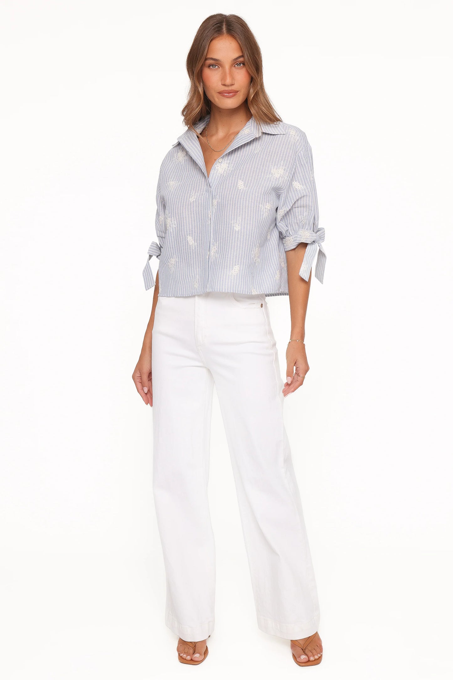 Floriana Tie Sleeve Shirt - Blue Stripe