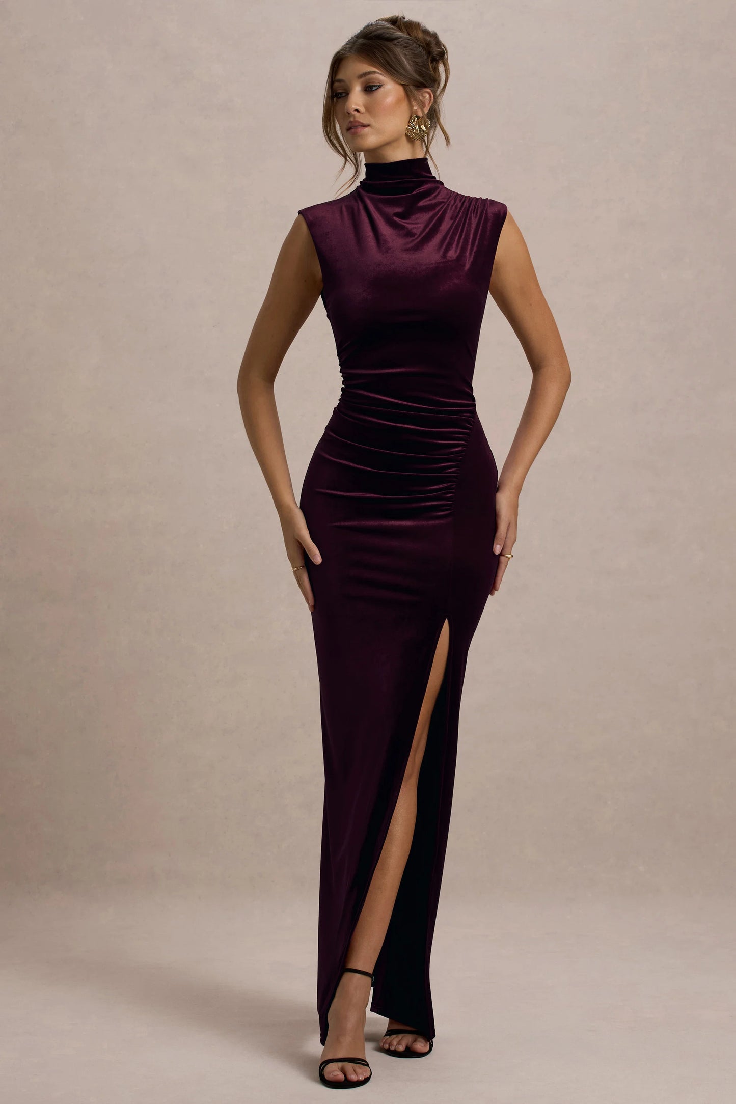 Abilene Port Velvet High-Neck Split Maxi Dress