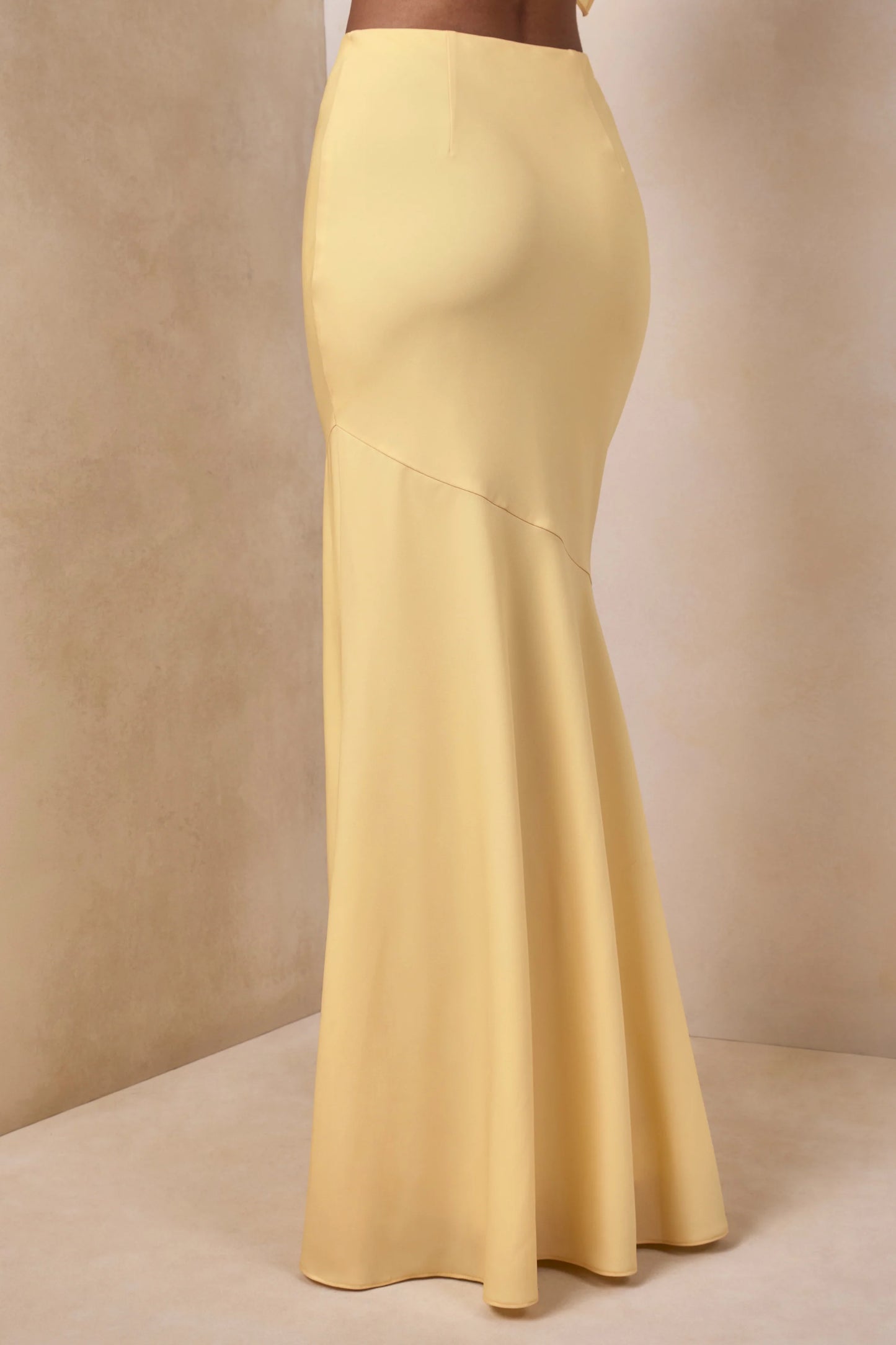 Vayla Lemon Matte Satin Asymmetric Drop-Waist Maxi Skirt
