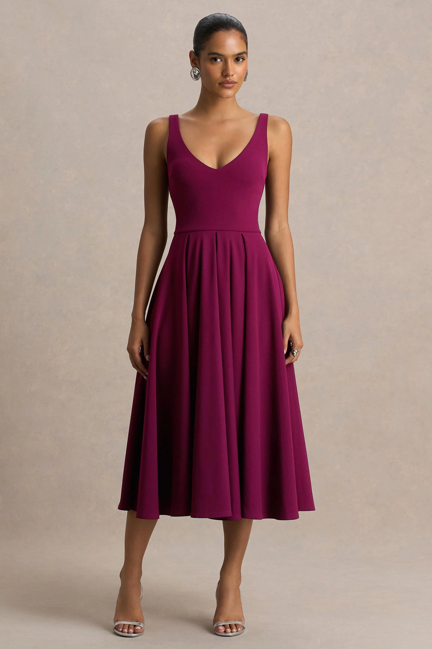 Depths Burgundy V-Neck Midi Dress