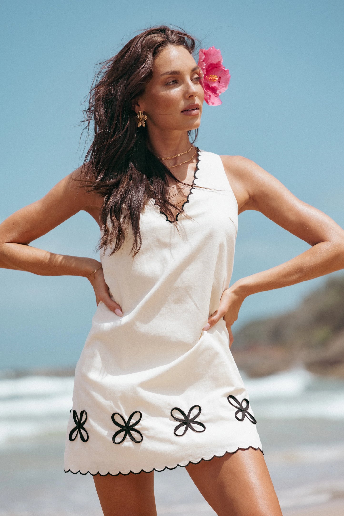 Thalia Mini Dress - Cream/Black