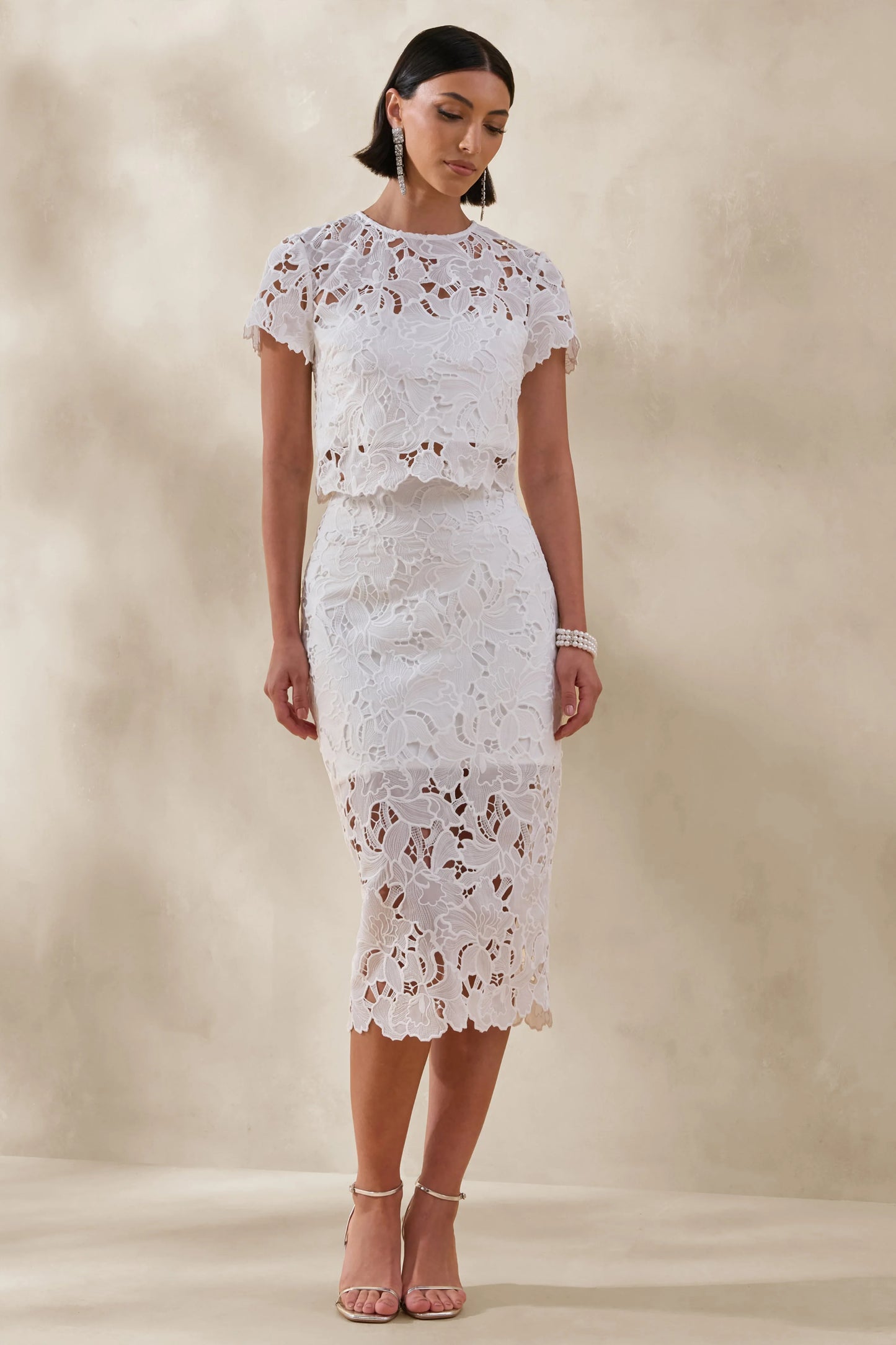 Aisling White Lace Midi-Skirt
