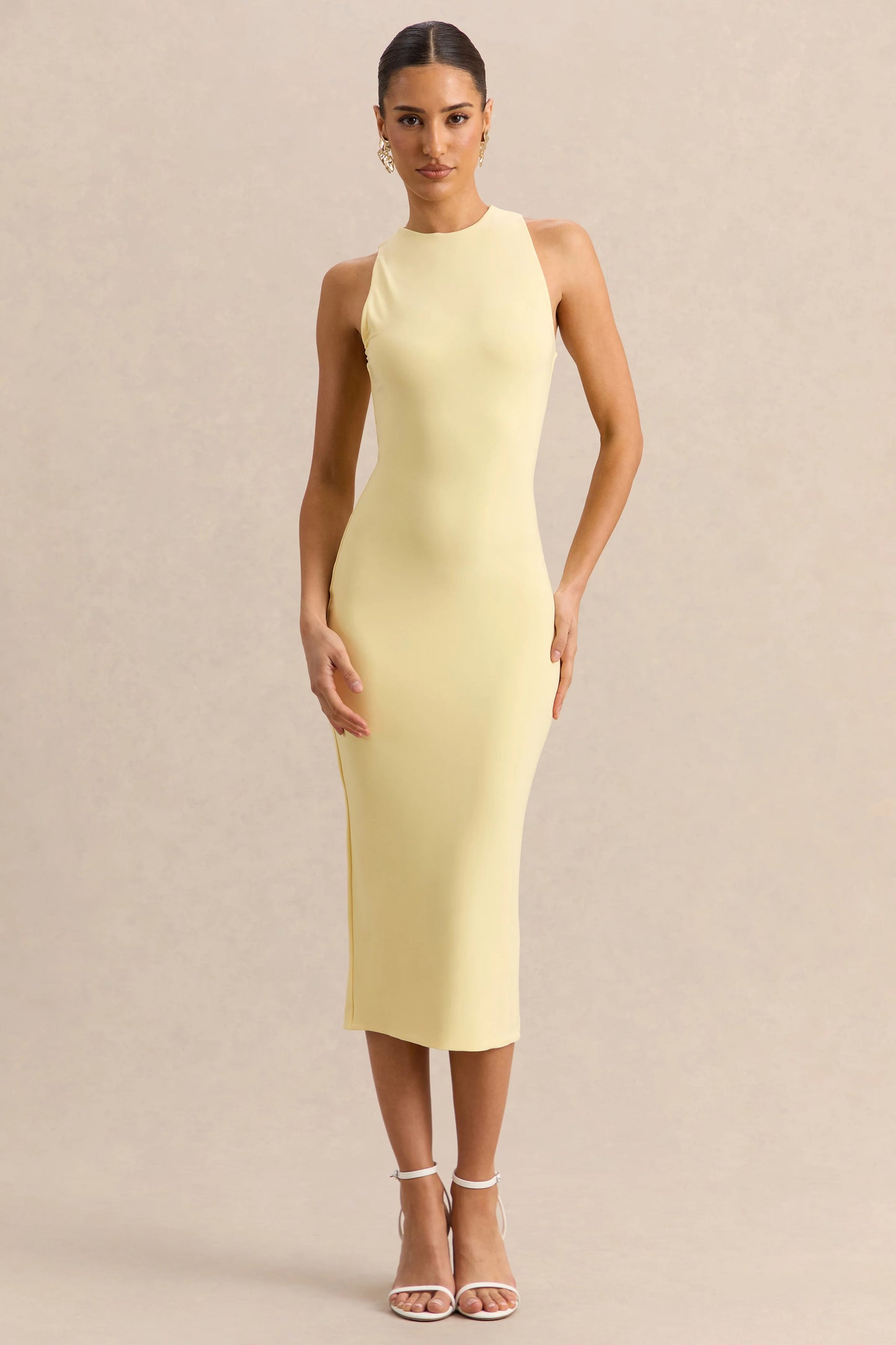 Mirana Lemon Halter-Neck Midi-Dress