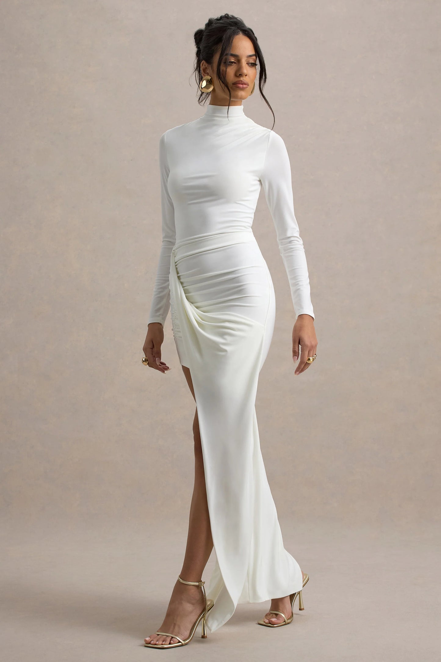 Victoria White Long-Sleeve Maxi Dress With Wrap Skirt