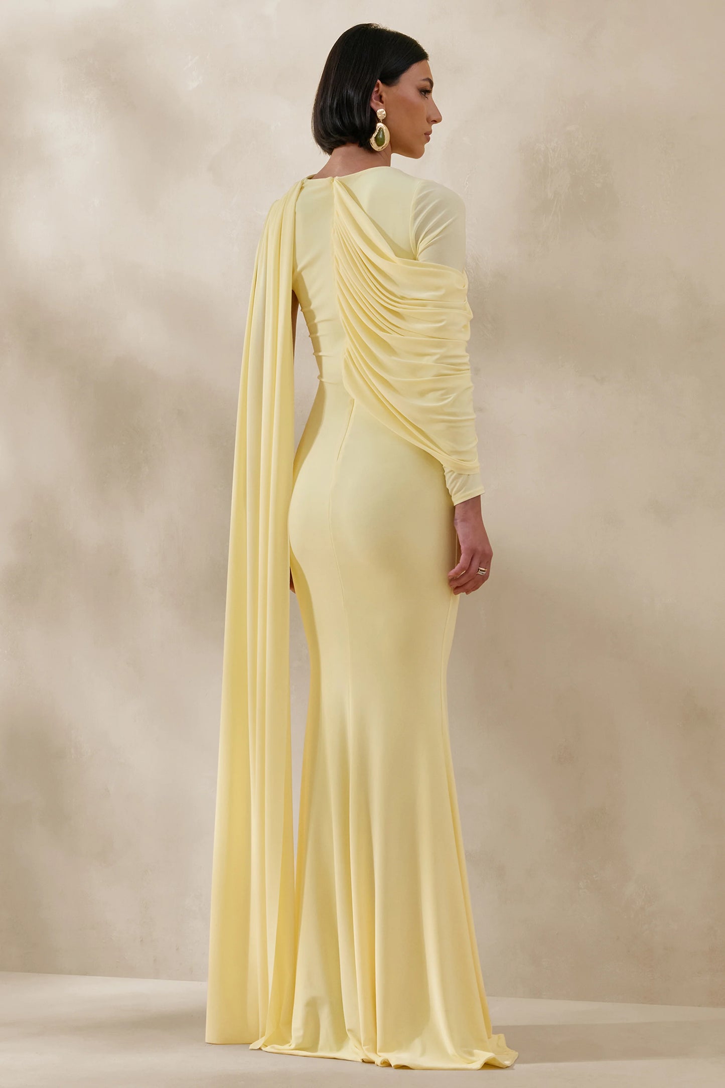 Rubelle Lemon Asymmetric-Neck Maxi Dress With Draped-Detailing