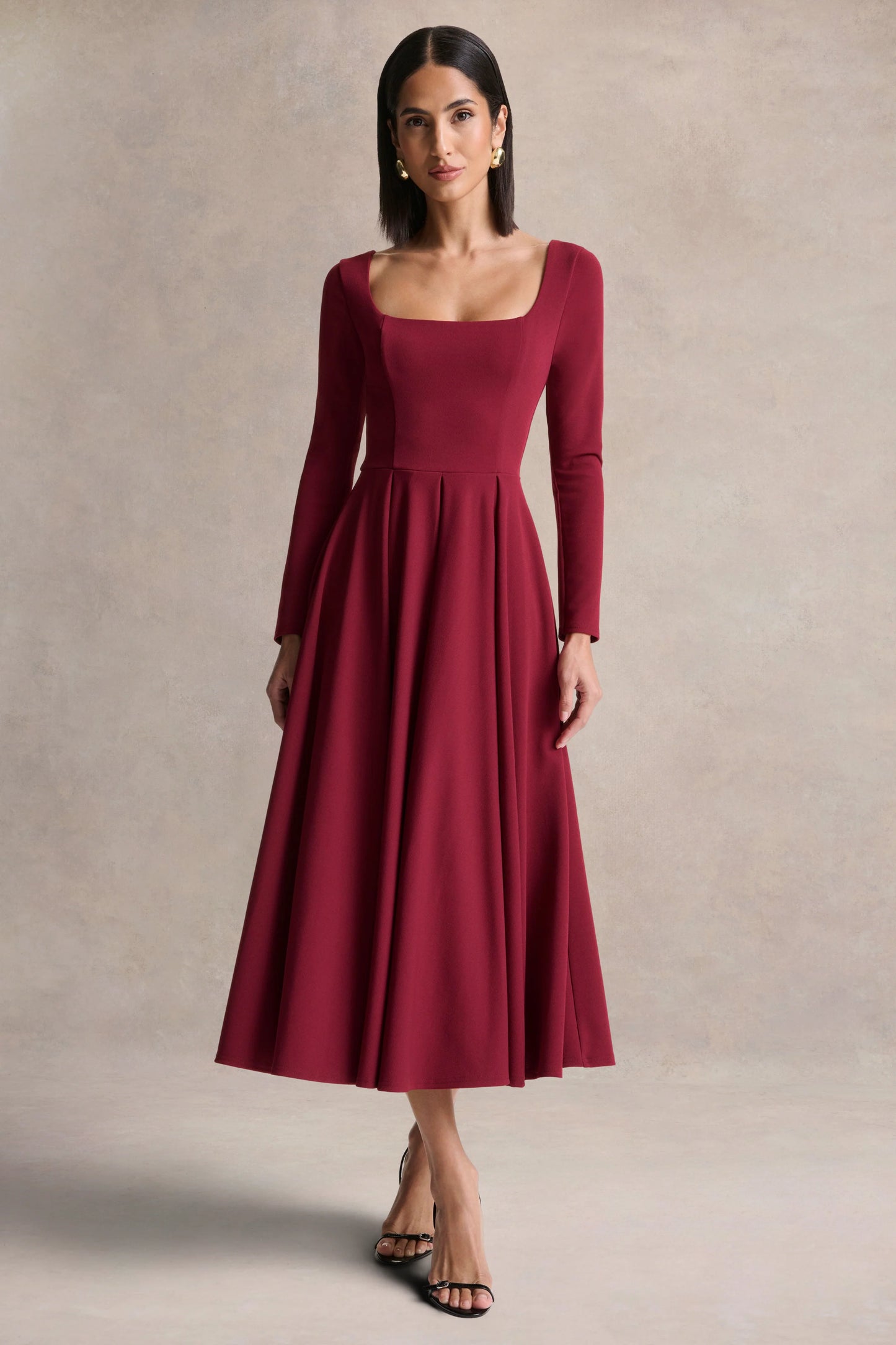 Alison Burgundy Square-Neck A-Line Midi Dress