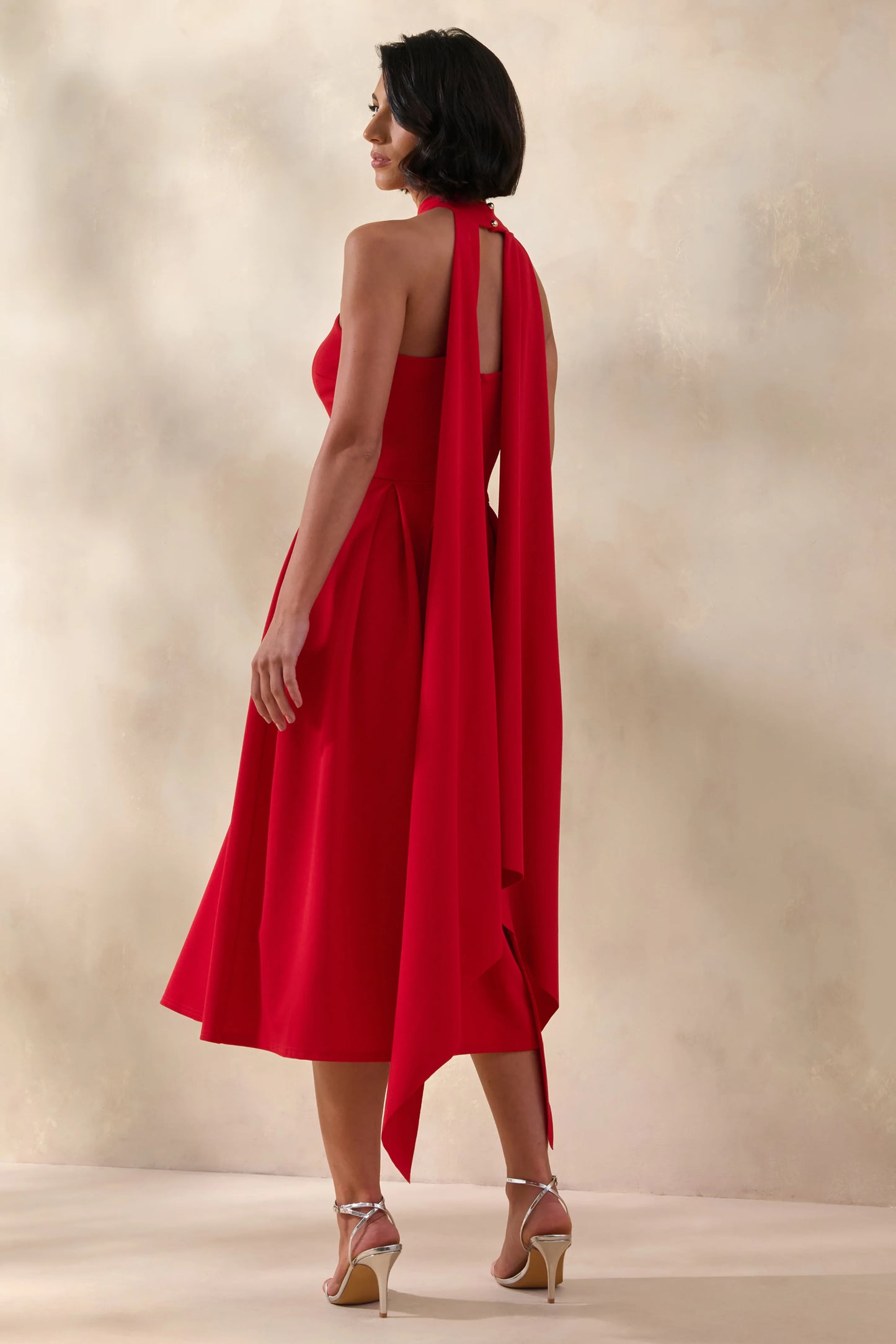 Rhode Red Halter-Neck Midi Dress