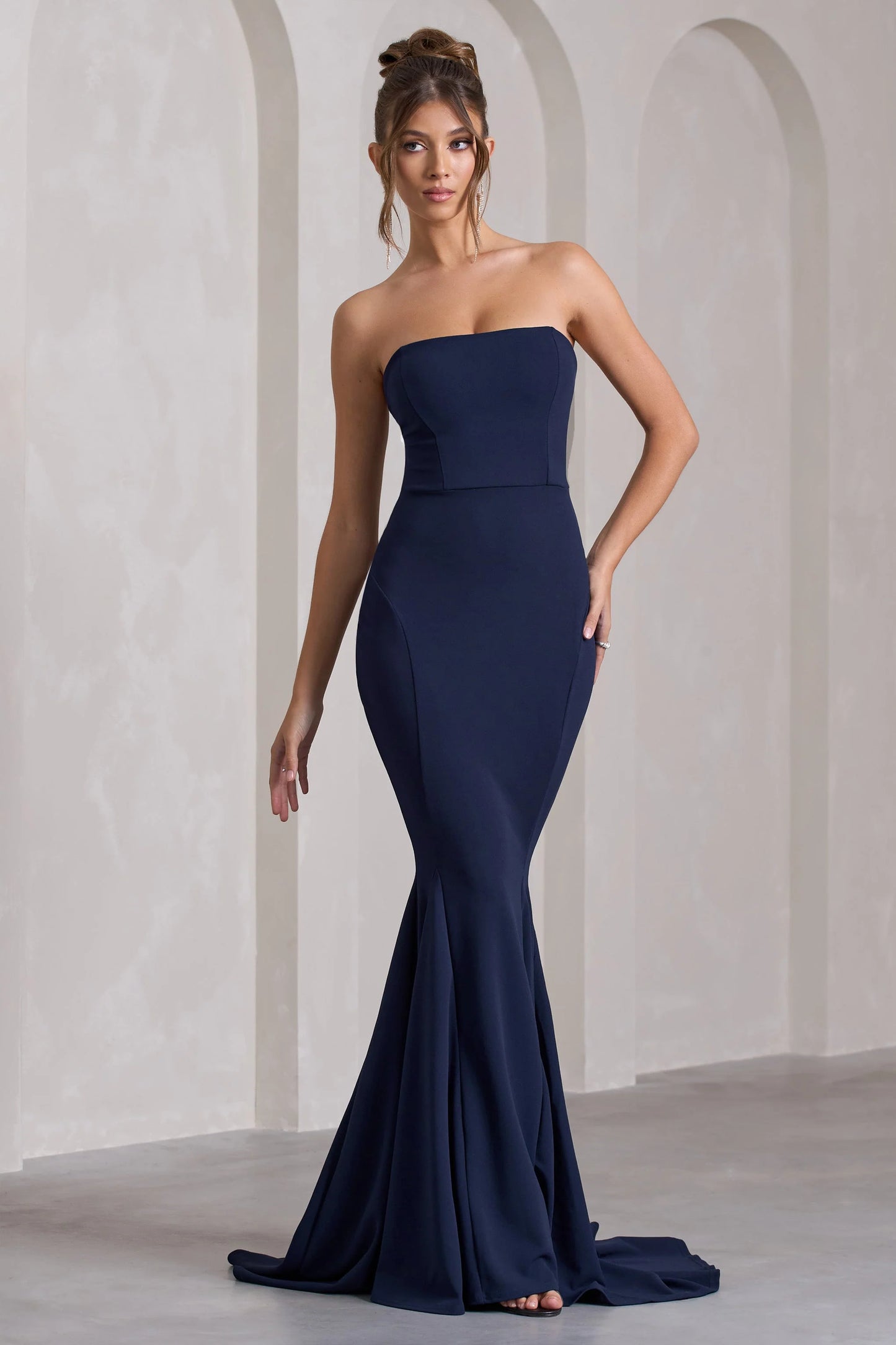 Impress Me Navy Strapless Bandeau Fishtail Maxi Dress