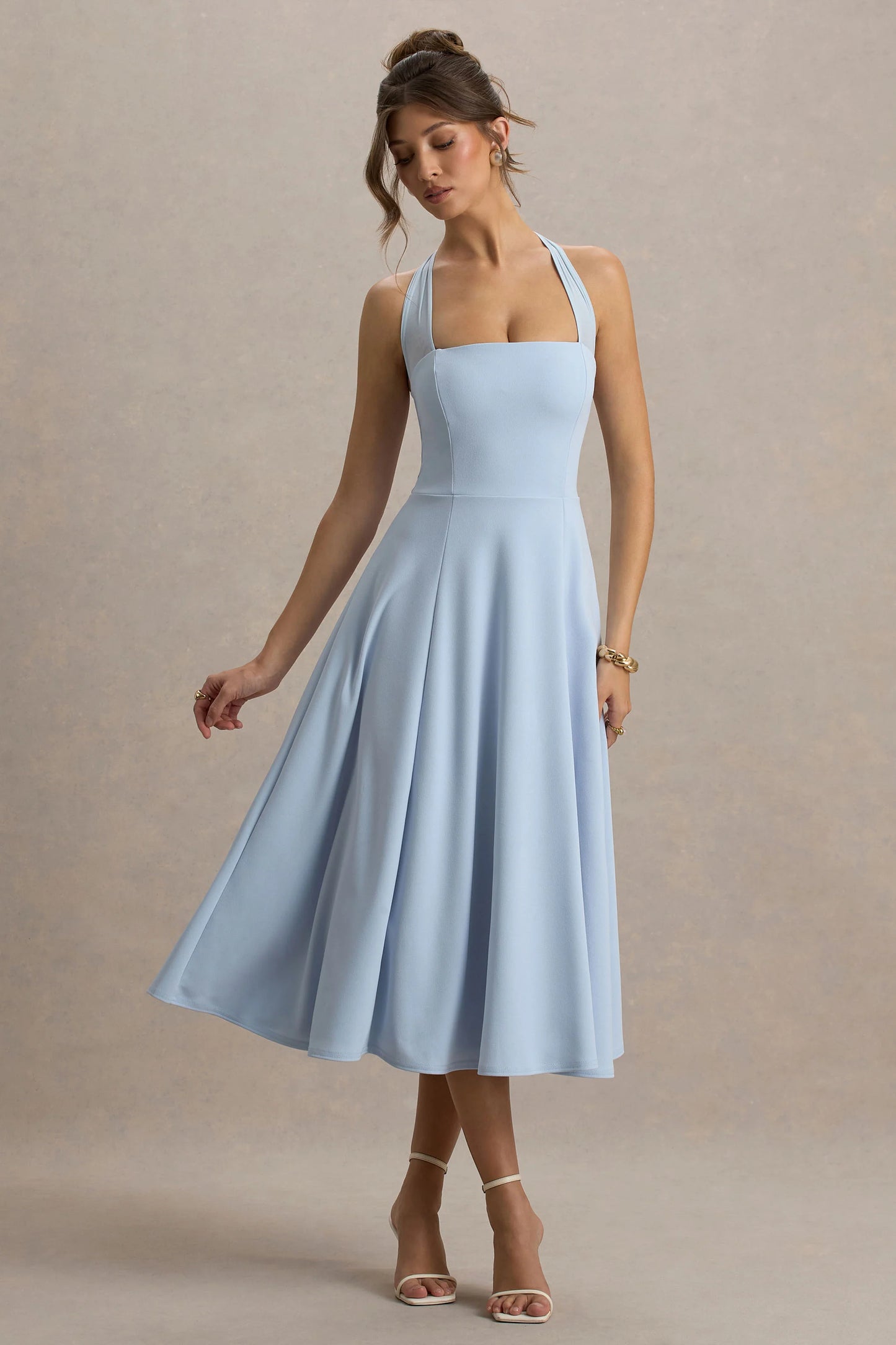 Auburn Powder Blue Halter-Neck Midi Dress