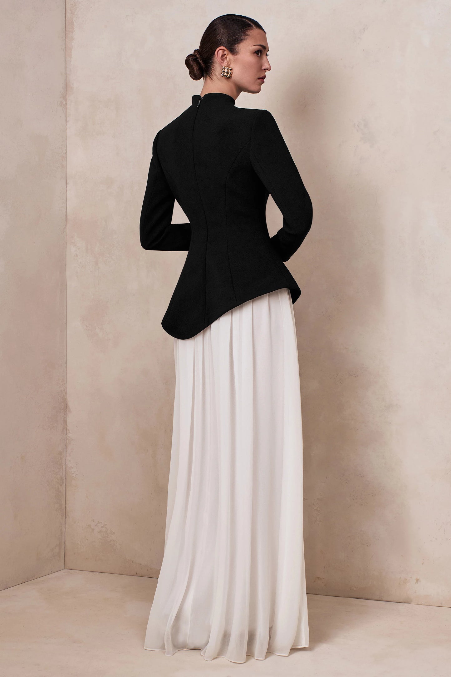 Halma Black & White High-Neck Maxi Dress With Drop-Waist