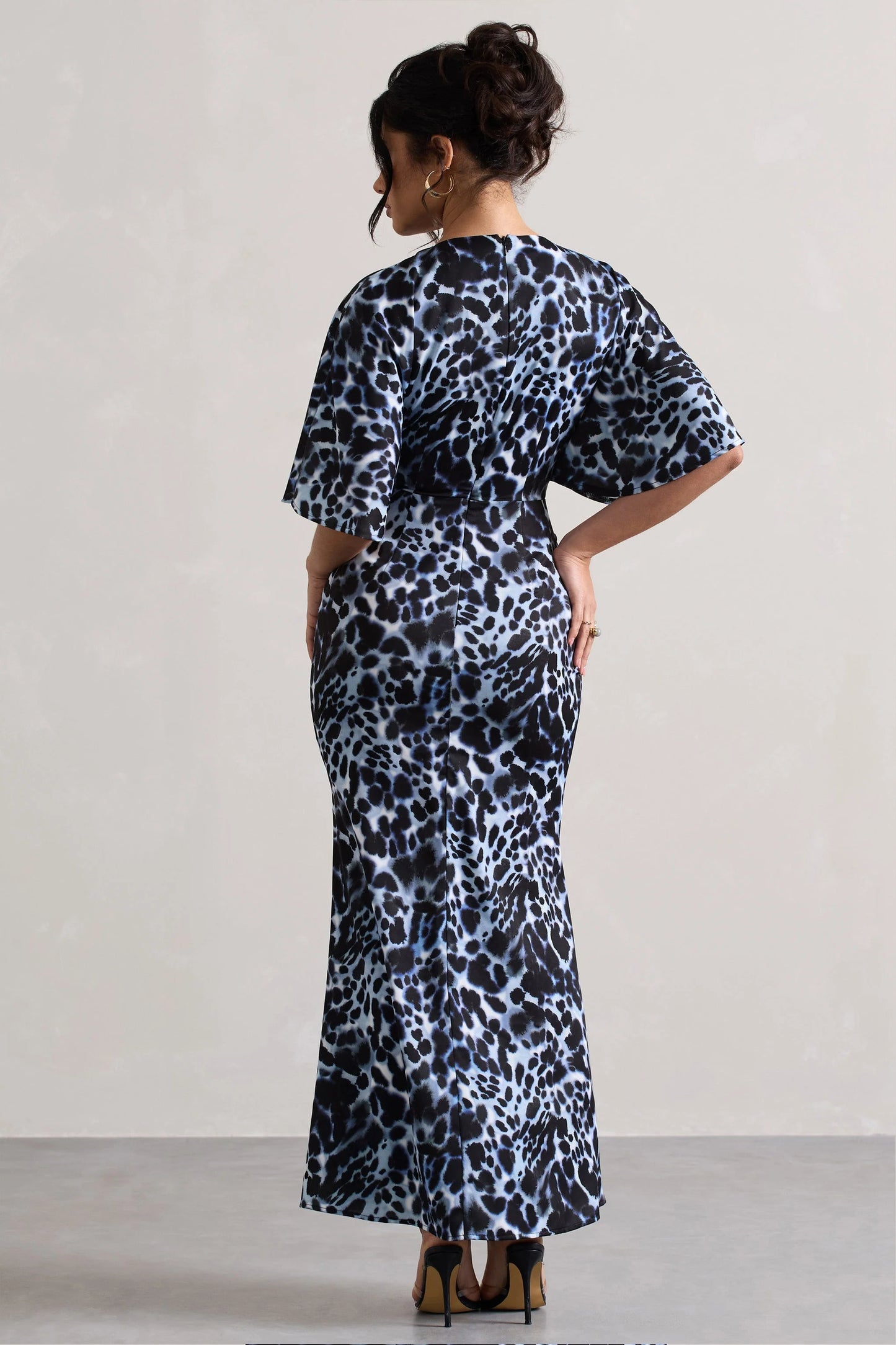 Elidy Animal Print Ruched Flutter-Sleeve Cut-Out Maxi Dress