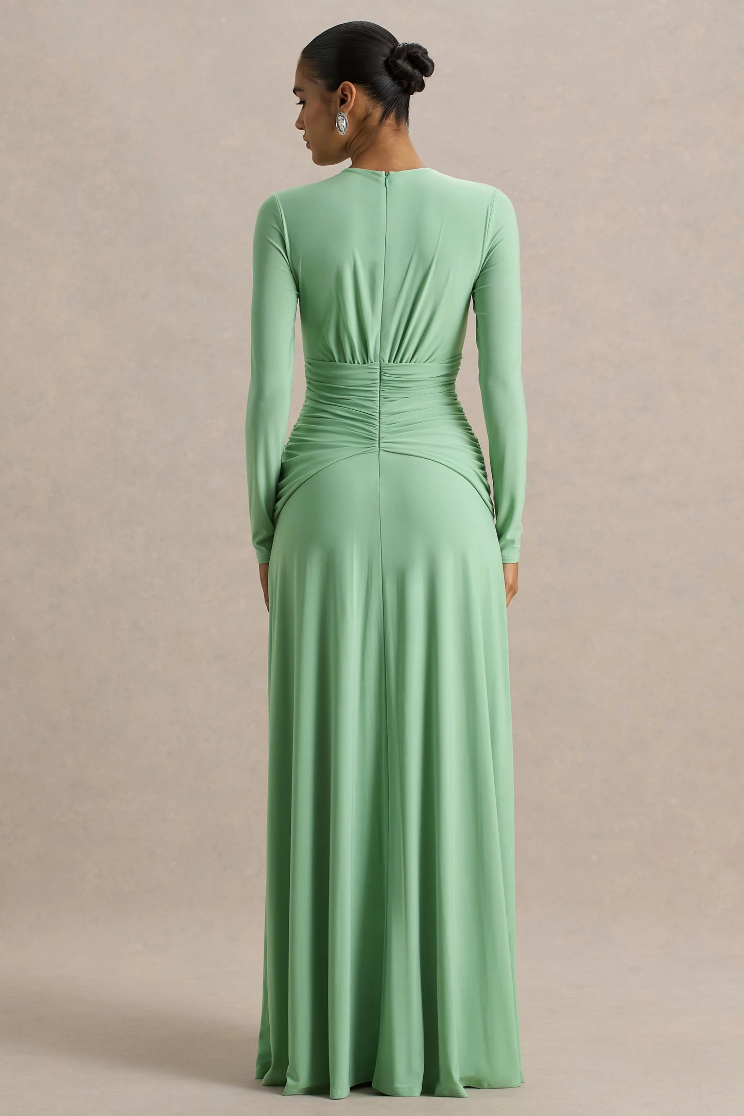 With Me Green High-Neck Maxi Dress With Ruched Detailing