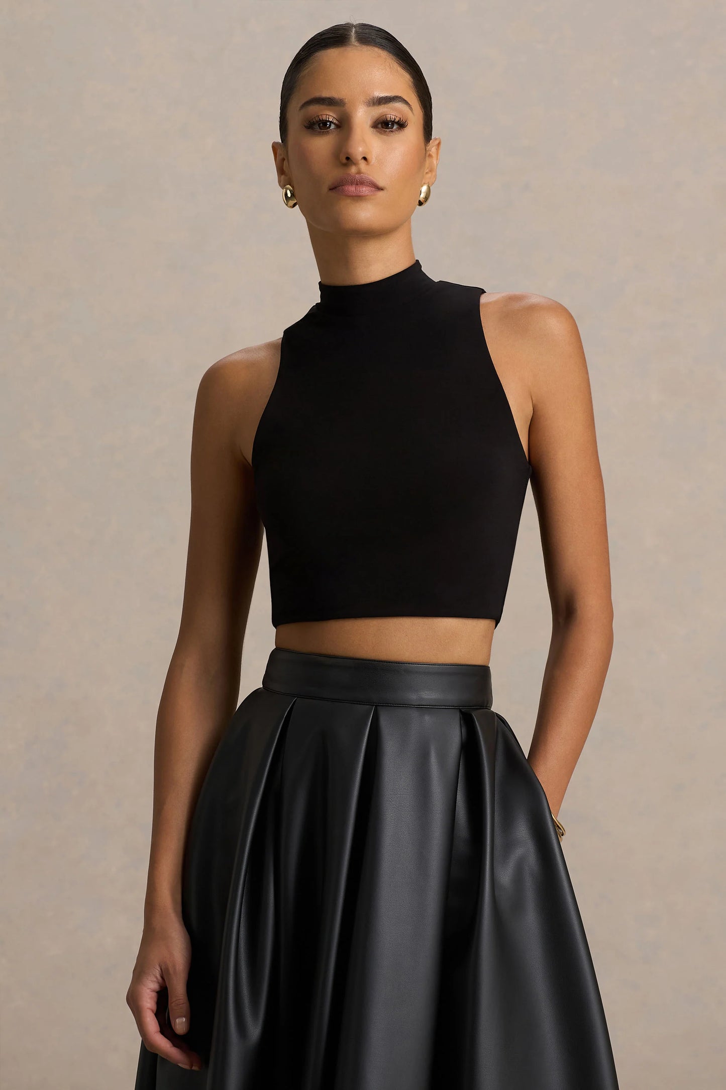 Sian Black High-Neck Crop Top