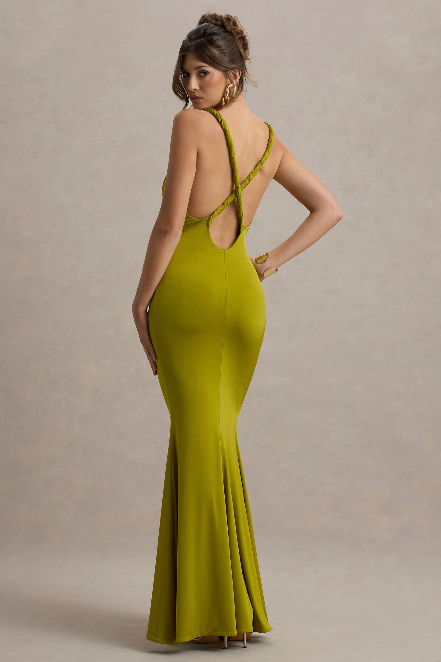 Santez Green Twisted Plunge-Neck Maxi Dress