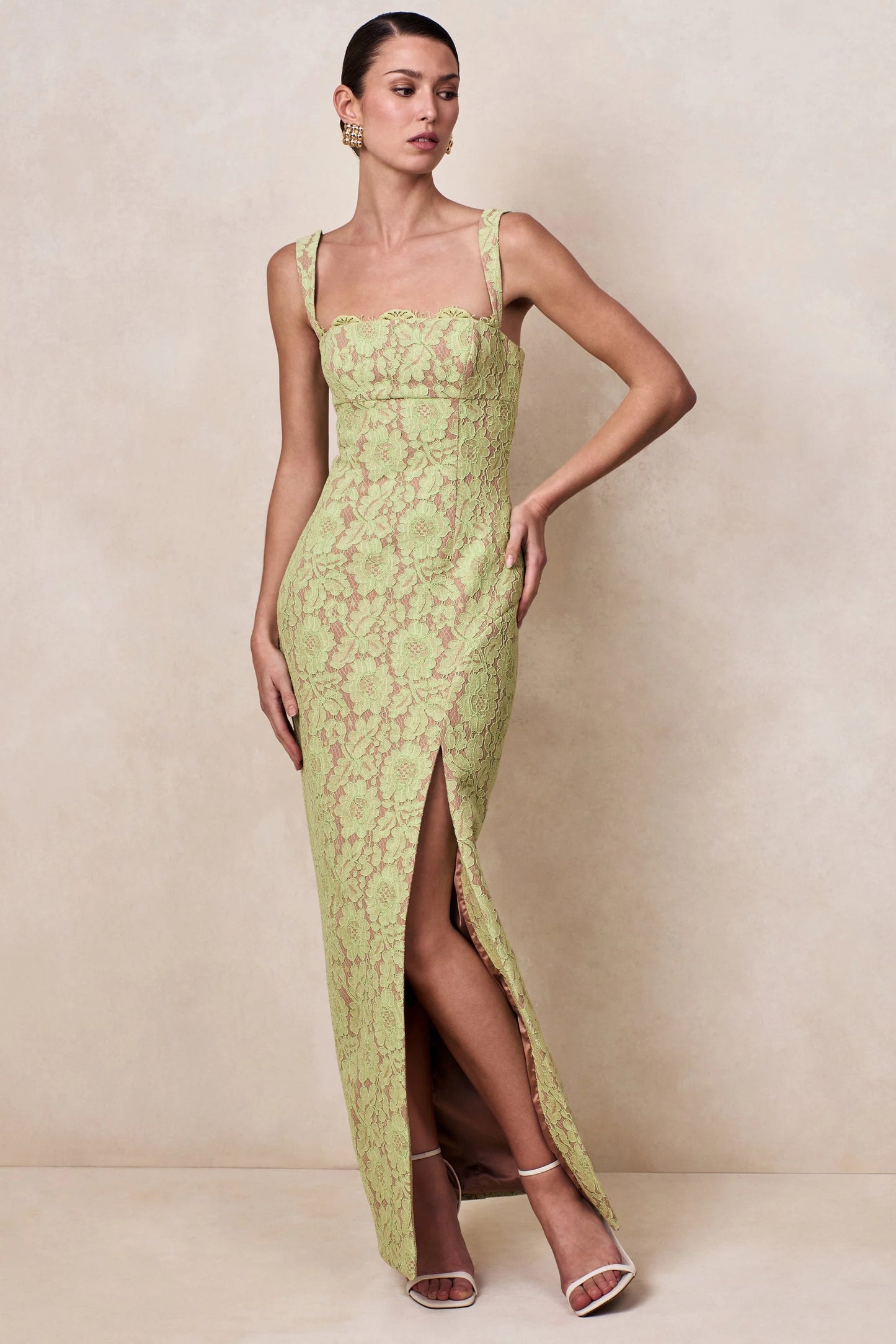 Zarisse Green Lace Square-Neck Maxi Dress