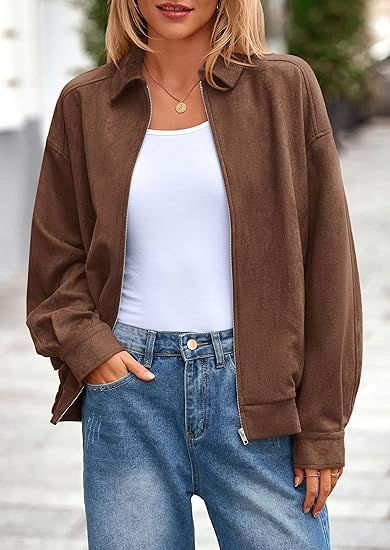 Women's Autumn Fashion Faux Suede Bomber Jacket
