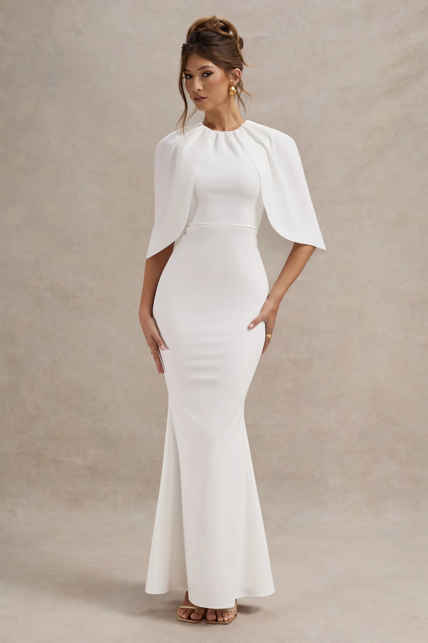 Kianne White Draped Short-Sleeve Maxi Dress