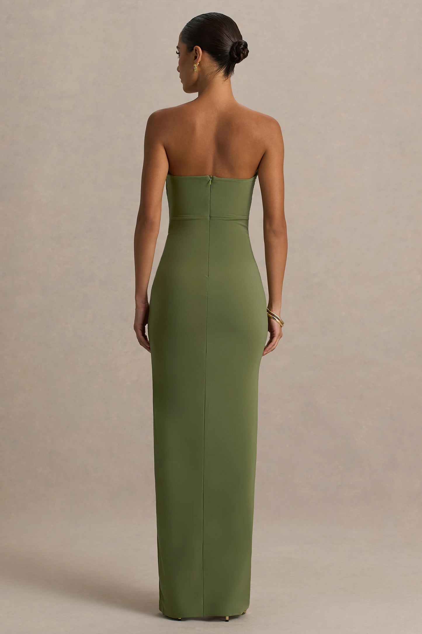 Laviza Olive Strapless Cut-Out Wrap Maxi Dress