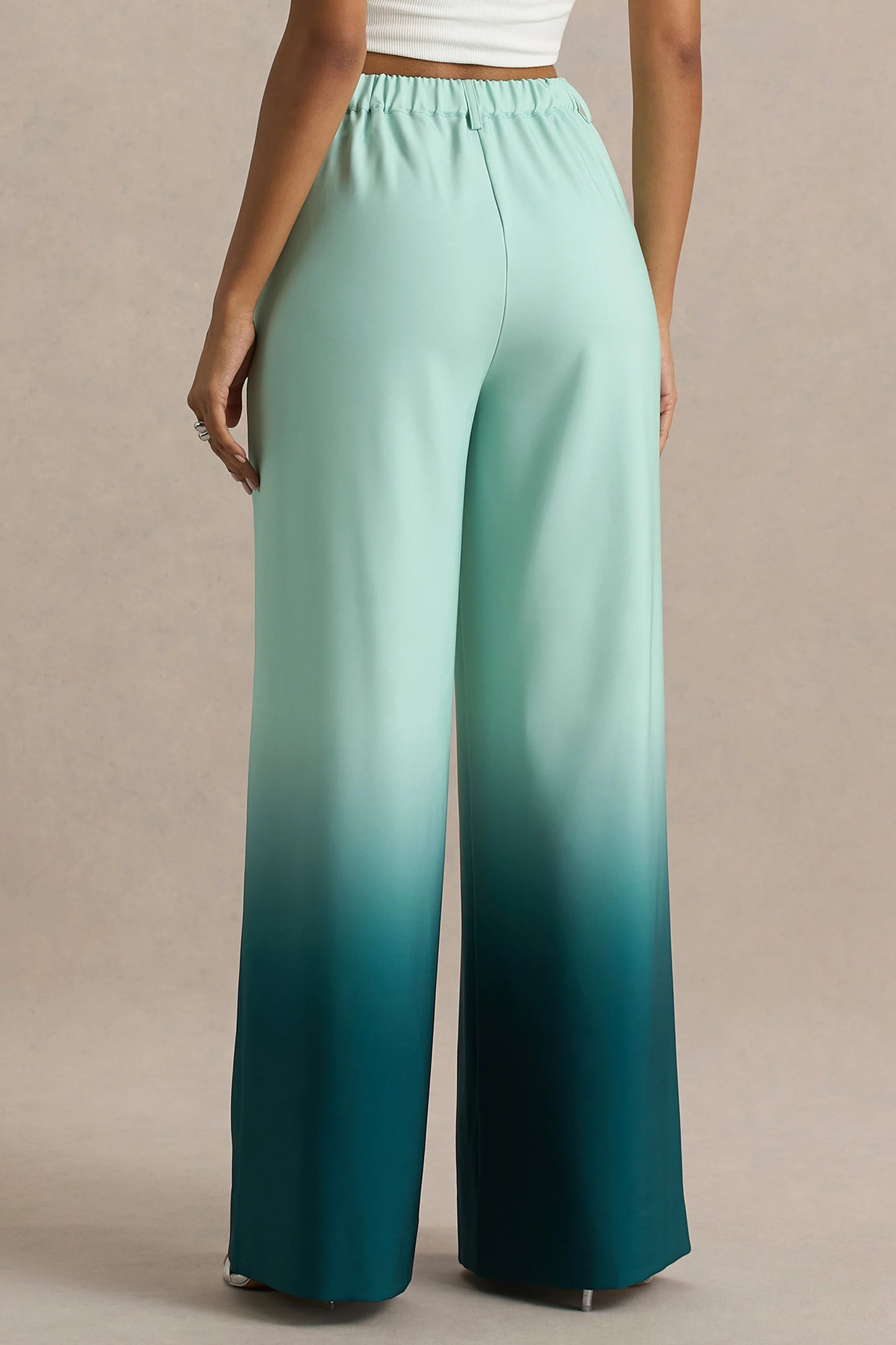 Safia Emerald Ombre Satin Wide-Leg