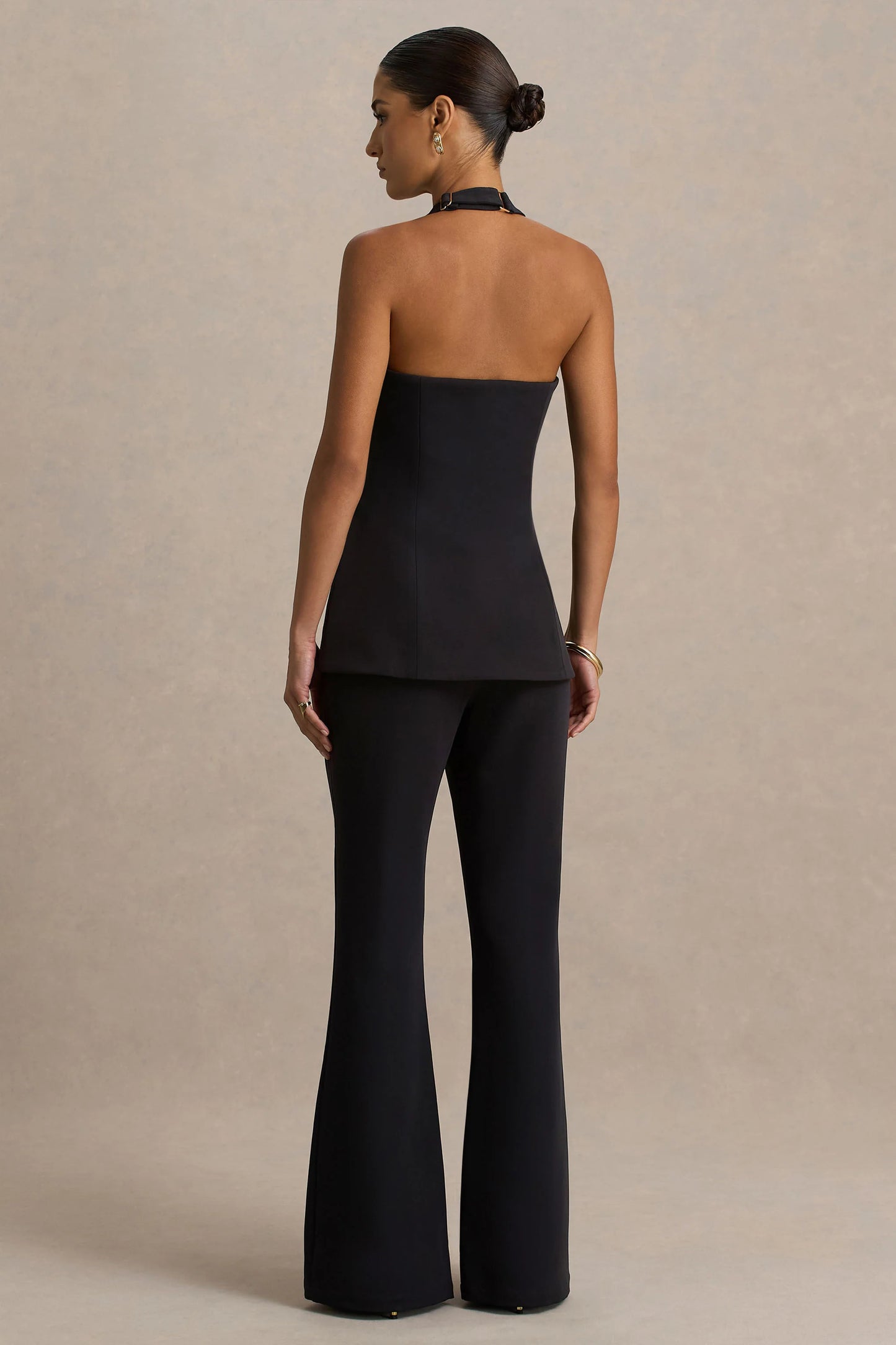 Carina Black Flared-Leg Tailored Trousers