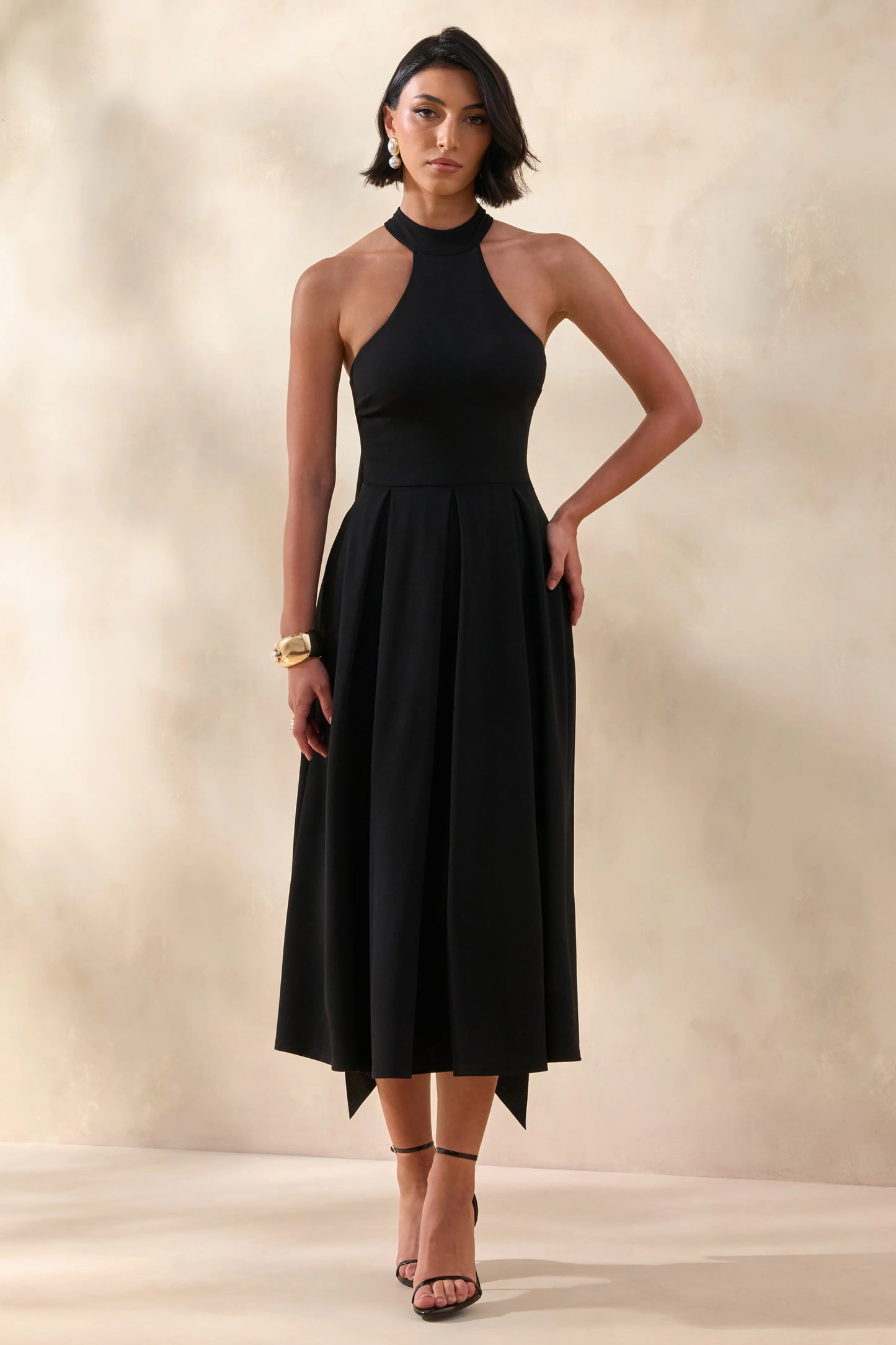 Rhode Black Halter-Neck Midi Dress