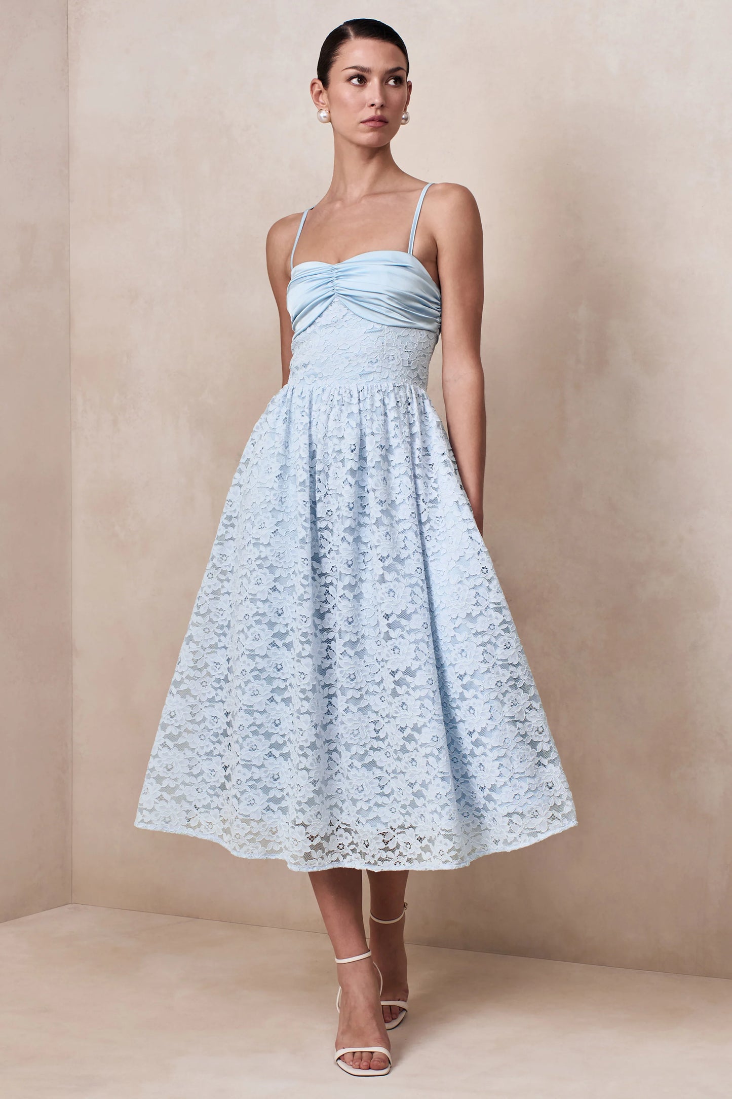 Gloriana Powder Blue Lace Sweetheart-Neck Midi Dress