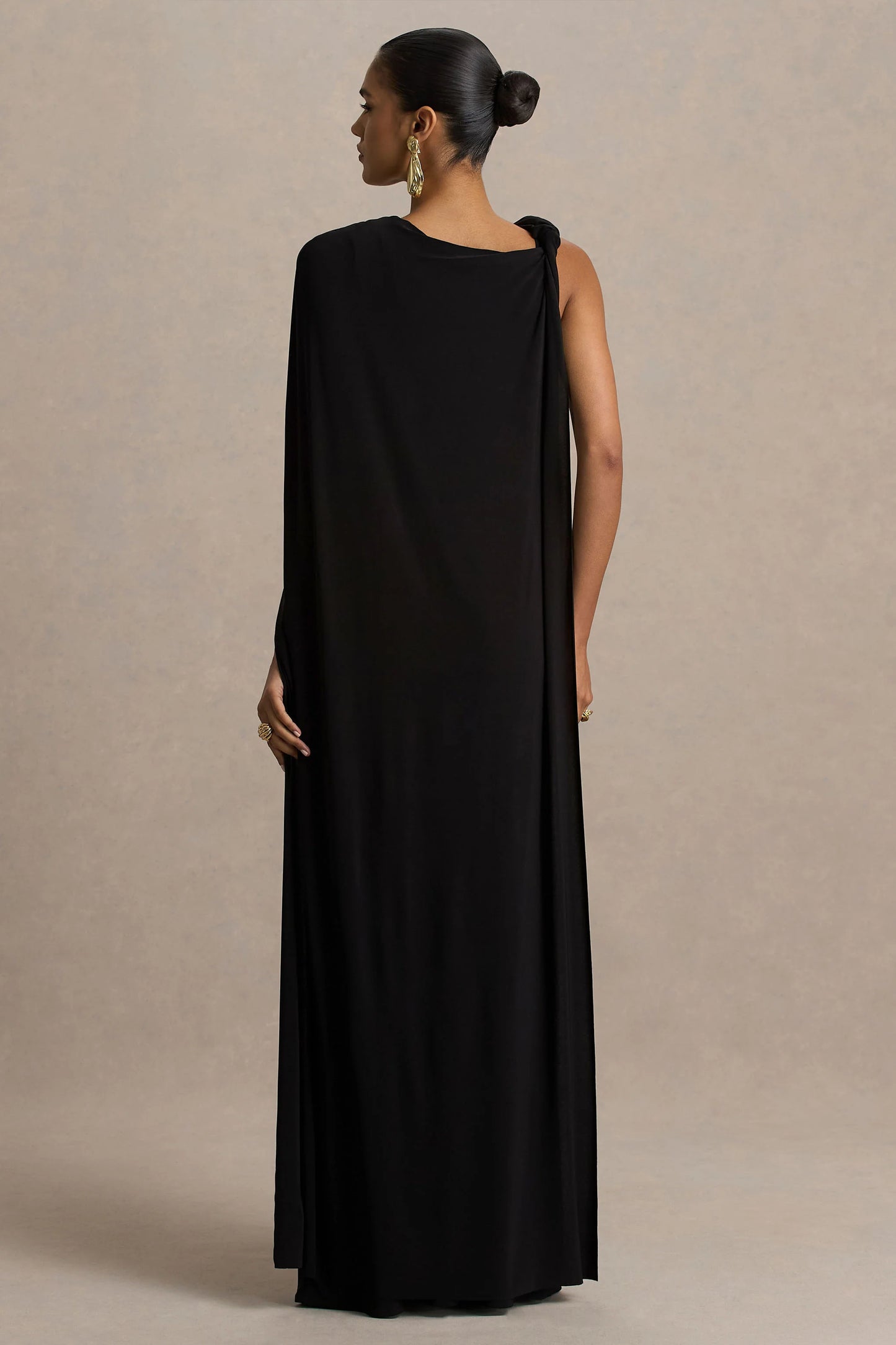 Cressida Black Asymmetric-Neck Maxi Dress With Cape And Gold Detail