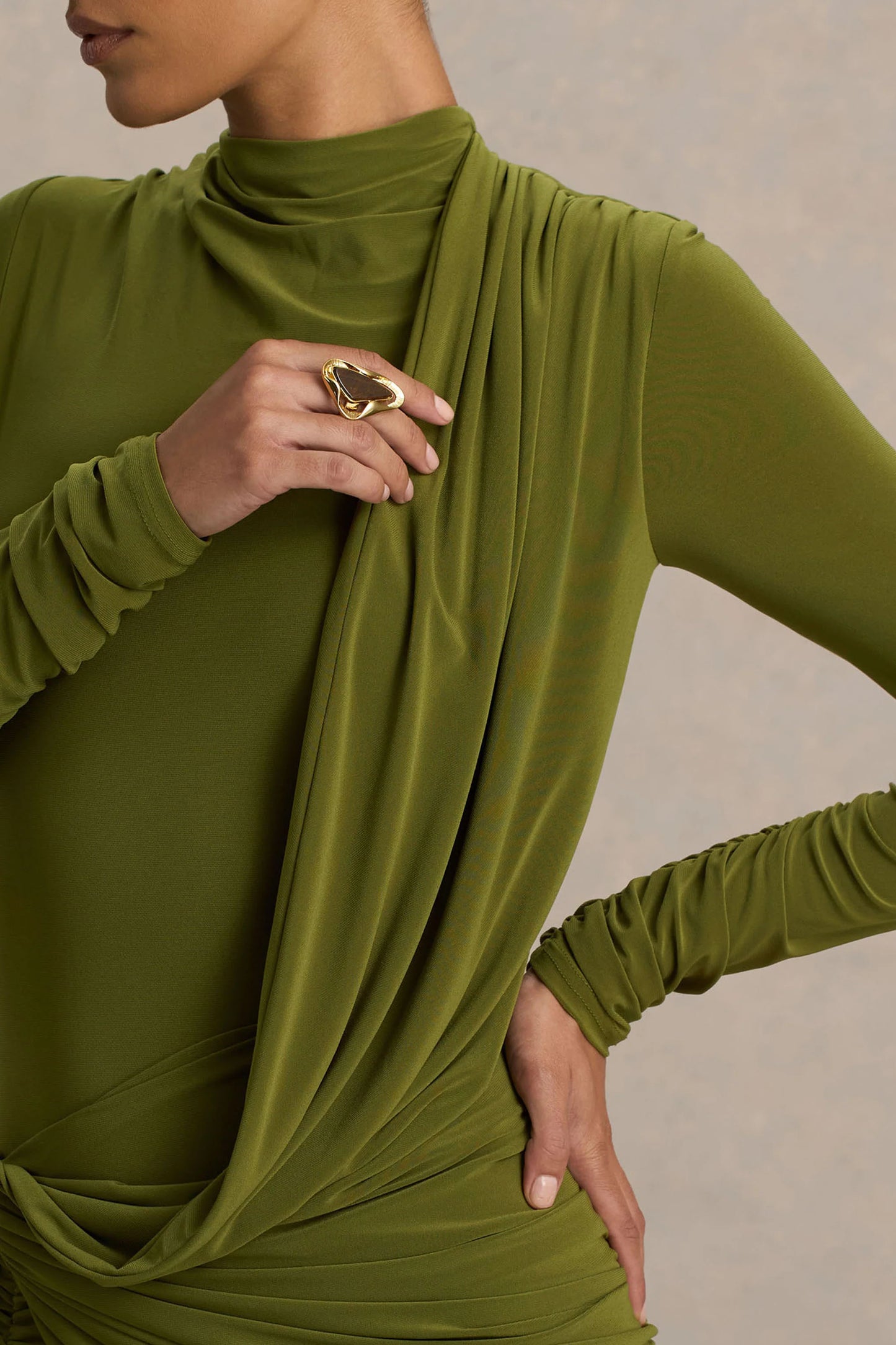 Melissa Olive Long-Sleeve Wrap Maxi Dress With Draped Detailing