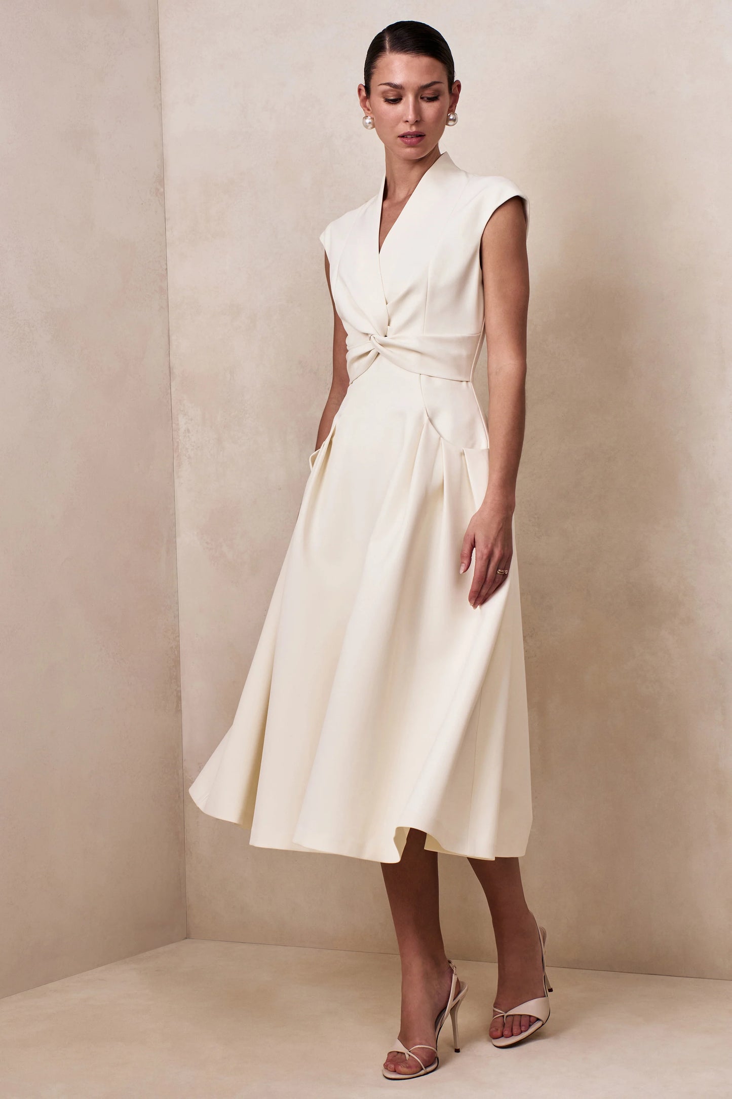 Kylen White V-Neck Midi Dress