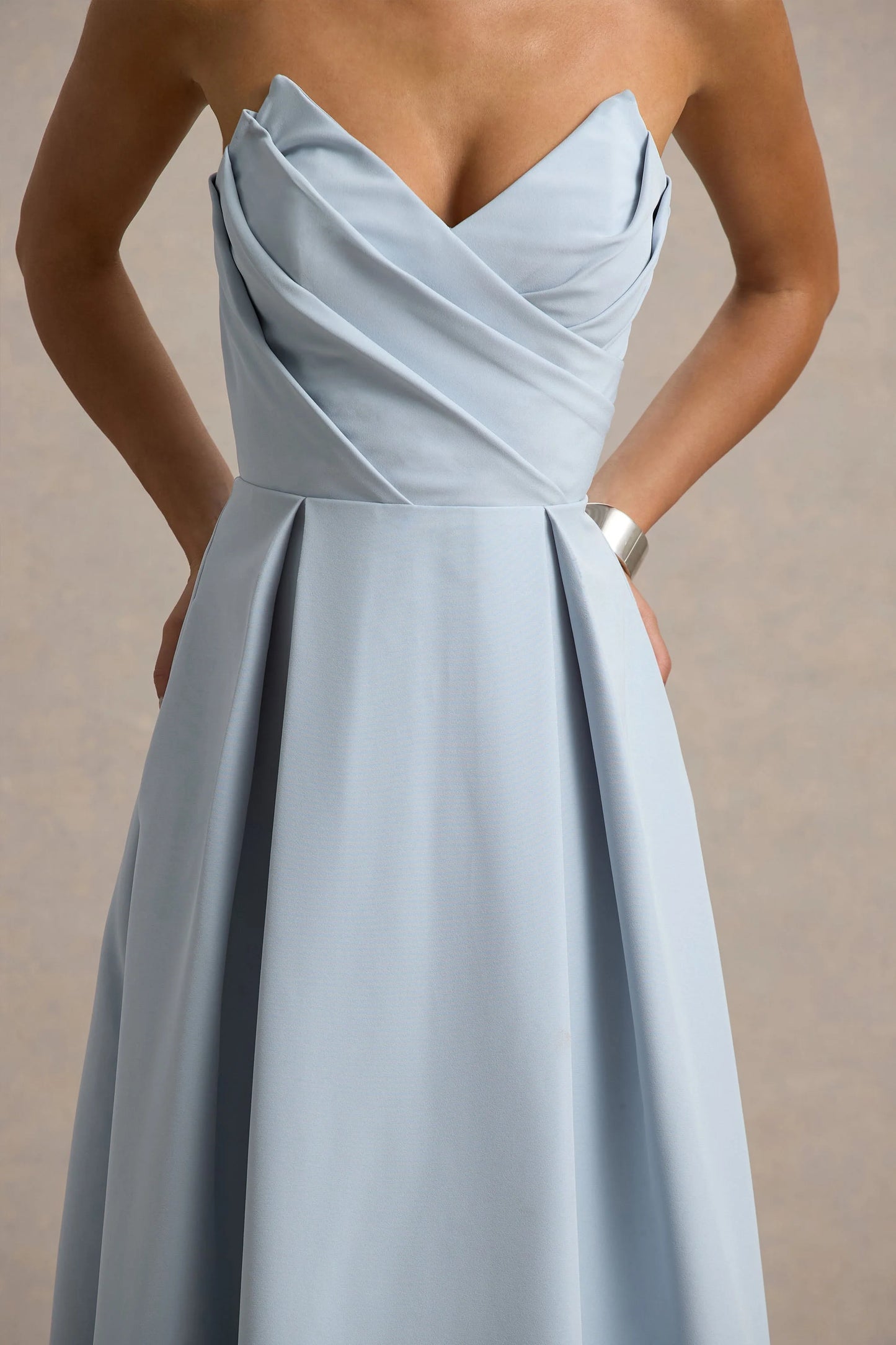 Reigning Beauty Powder Blue Sweetheart Midi Dress With Volume Hem