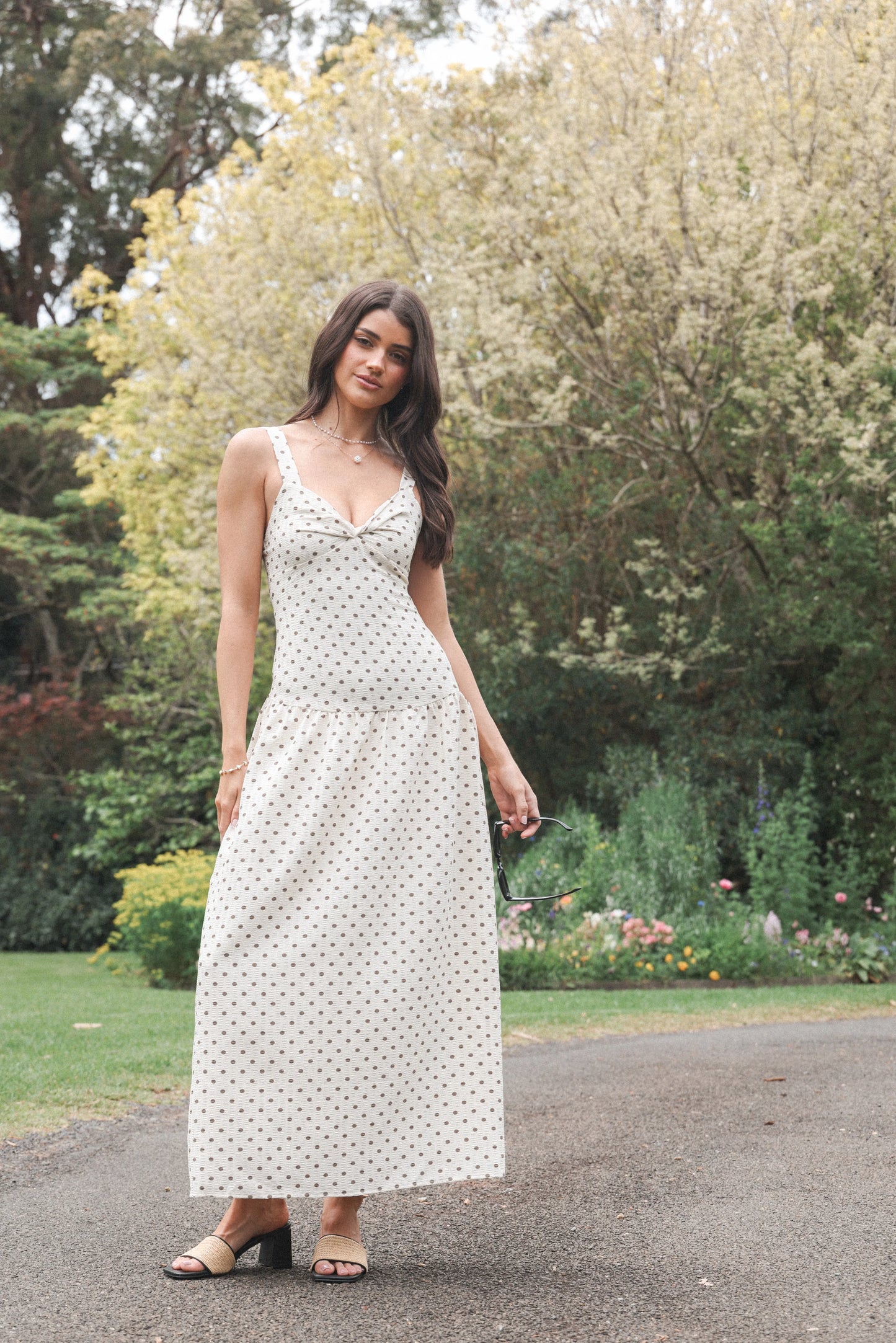 Sophina Midi Dress - Brown Polka Dot