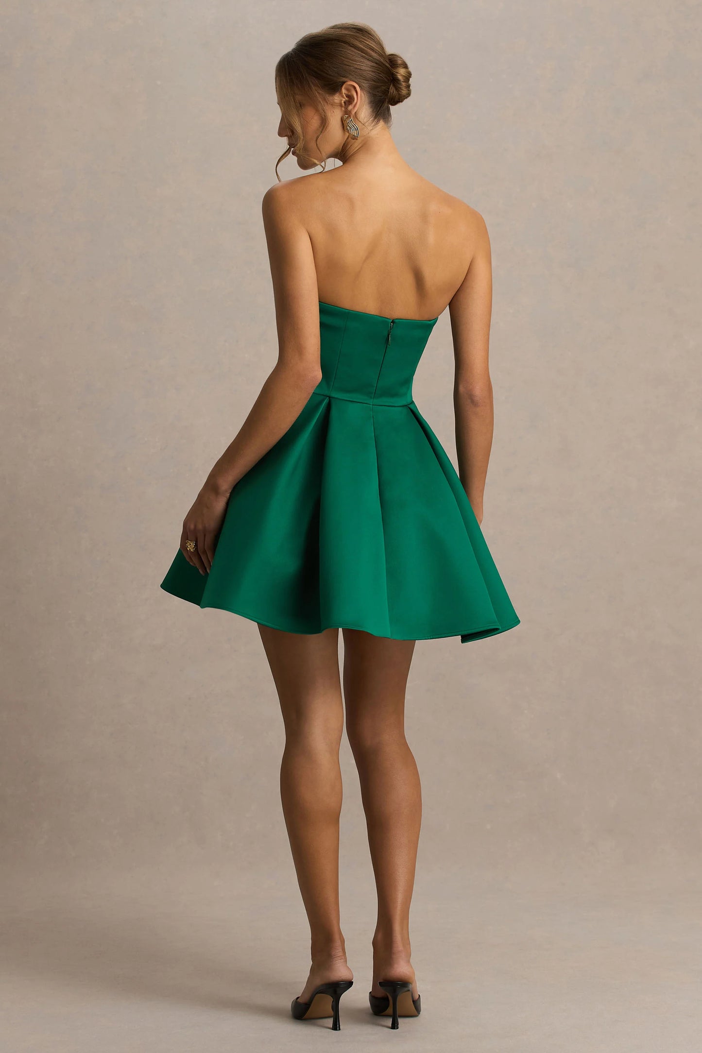 Fleur Dark Green Satin Bandeau Mini Dress