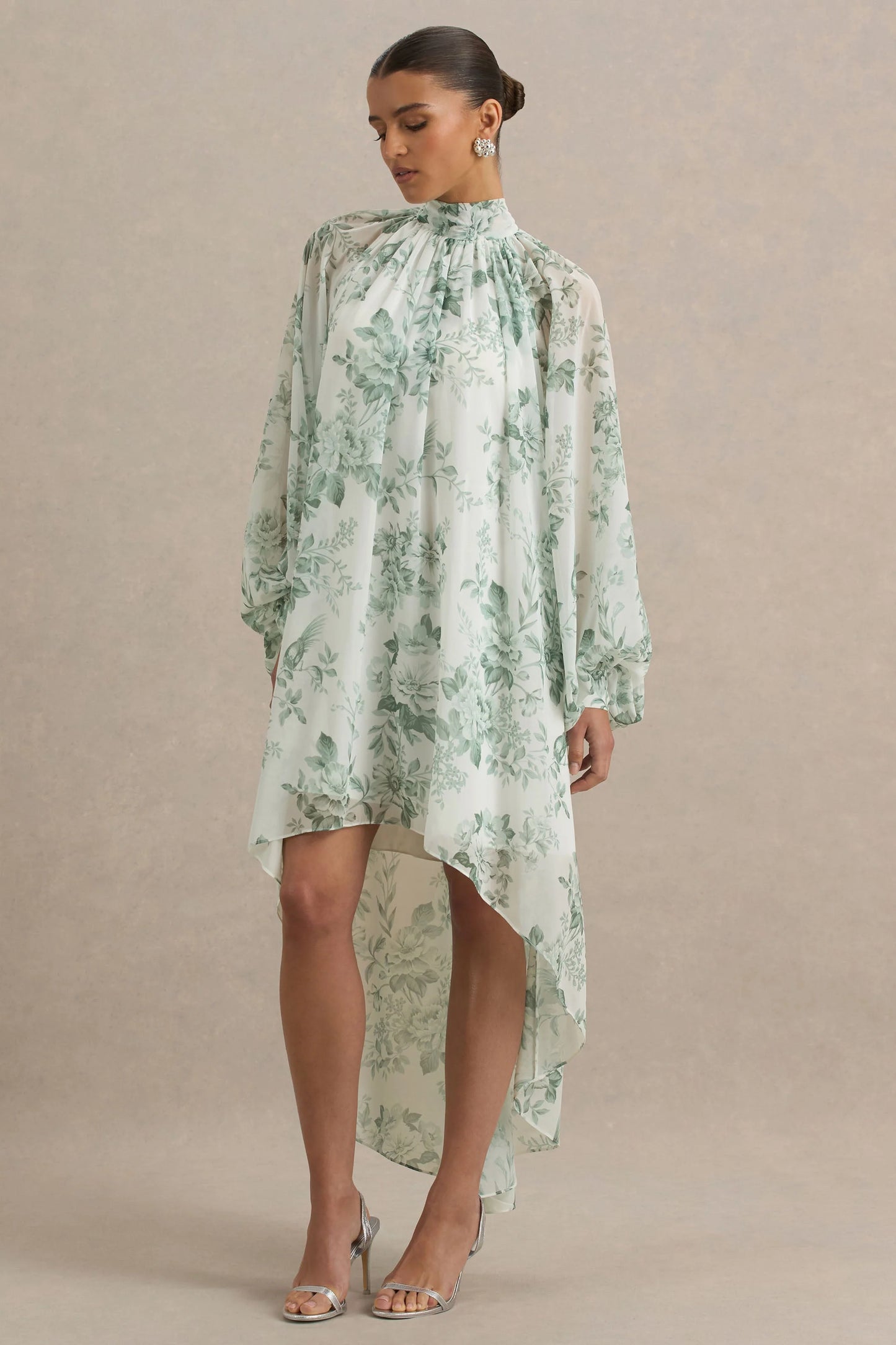 Delphia Green Floral Print High-Neck Maxi Dress