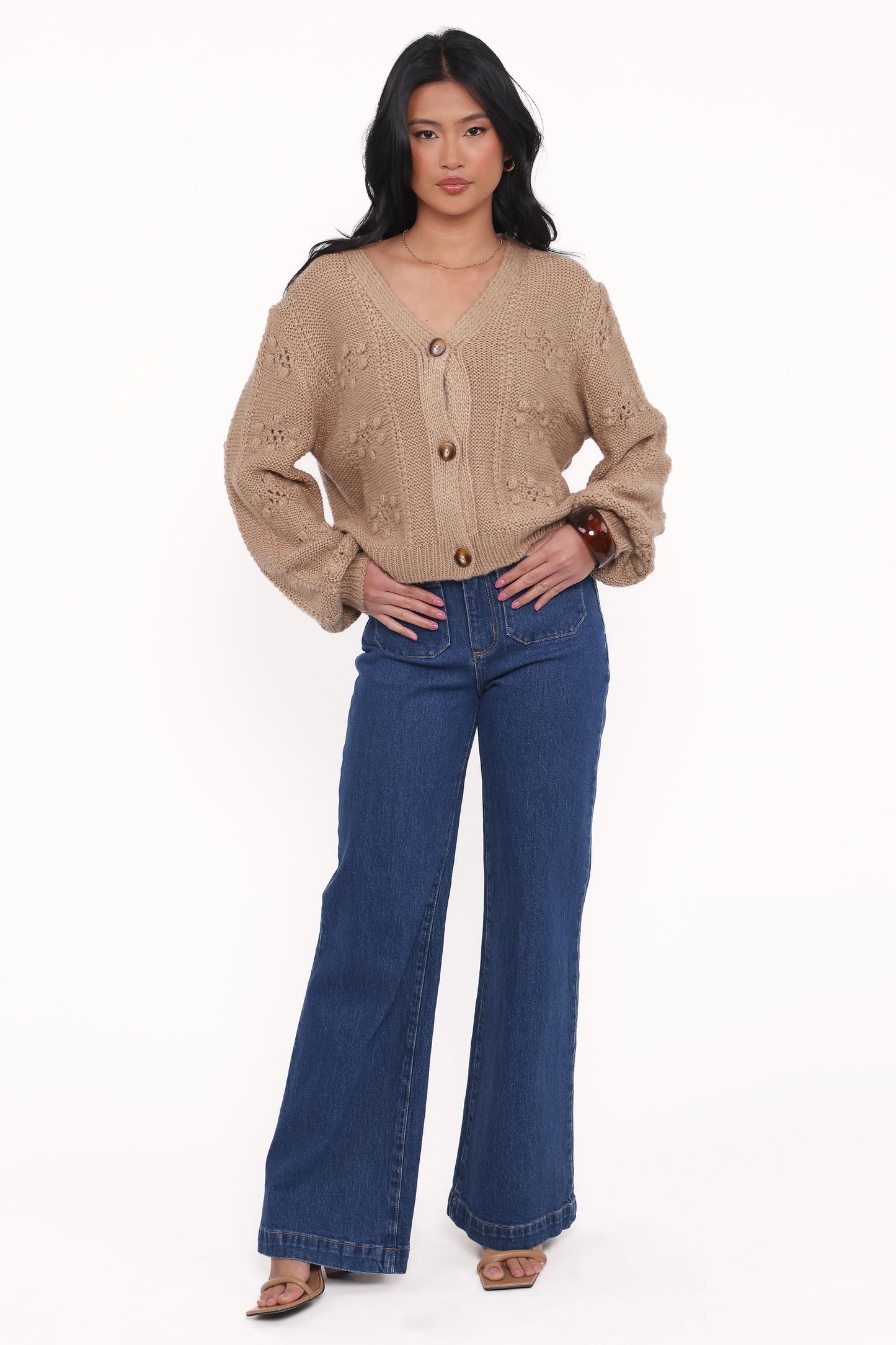 Melody Textured Button Up Cardigan - Mushroom
